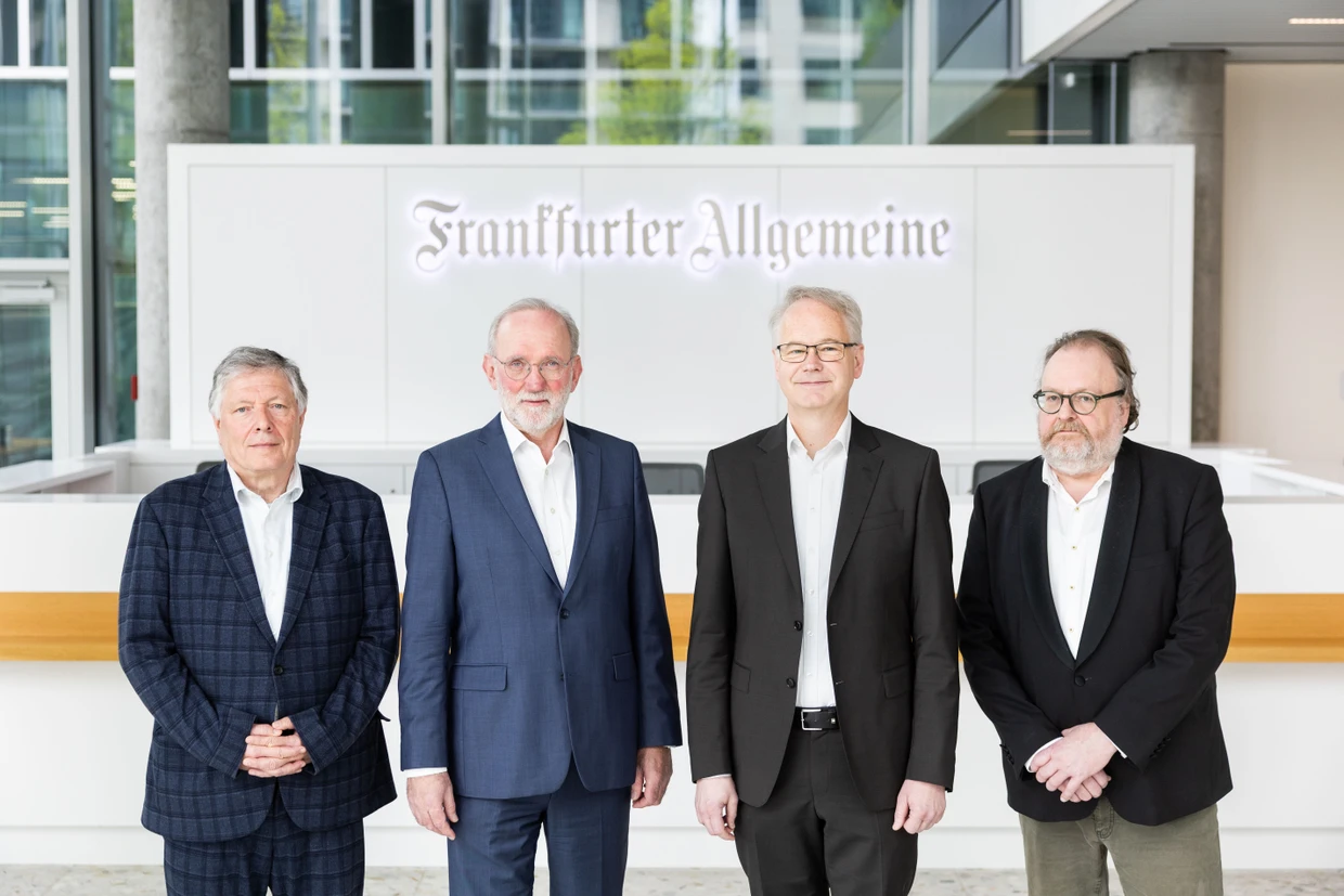 Die Herausgeber der Frankfurter Allgemeinen Zeitung: Gerald Braunberger, Berthold Kohler, Carsten Knop, Jürgen Kaube