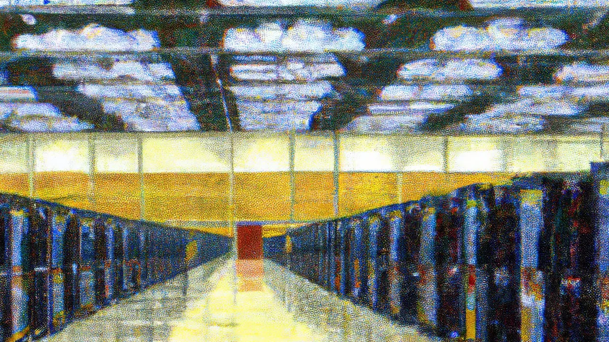 Zwischen Wunsch und Wirklichkeit: Das Bild eines Rechenzentrums, das Software von Open AI gemalt hat.