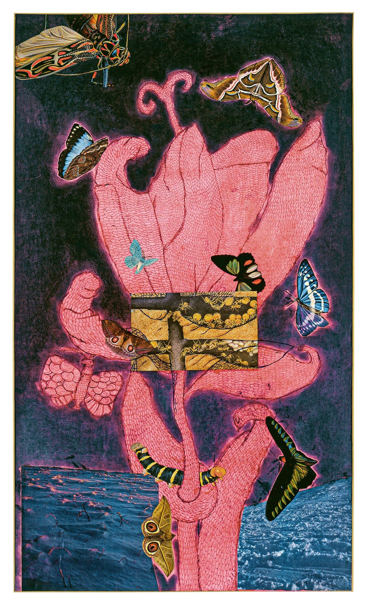 Selbst als Blume: Kusamas „Self-Portrait“ von 1972 als Collage aus Pastell, Kugelschreiber und Tusche