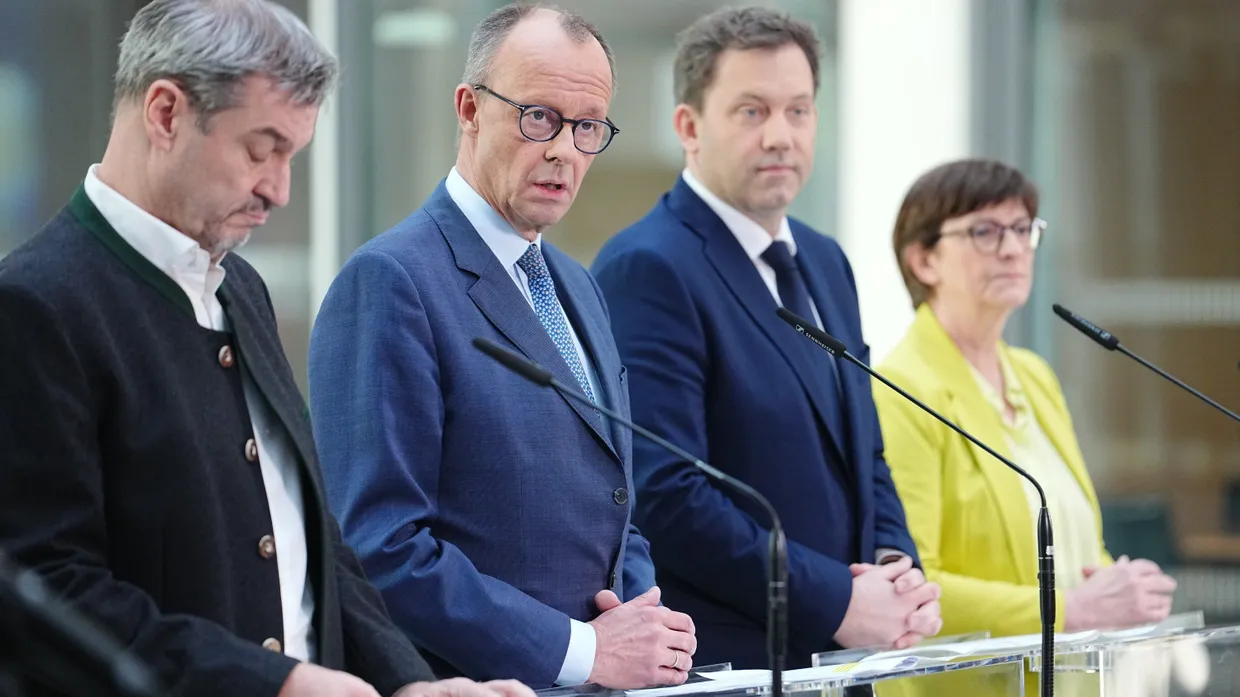 Markus Söder, Friedrich Merz, Lars Klingbeil und Saskia Esken am 8. März in Berlin