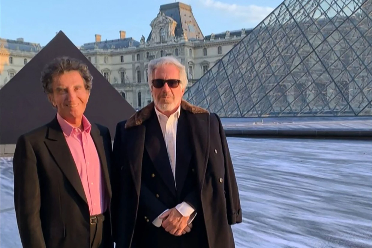 This image comes from a video in the Epstein files and shows former French culture minister Jack Lang with Jeffrey Epstein in Paris.