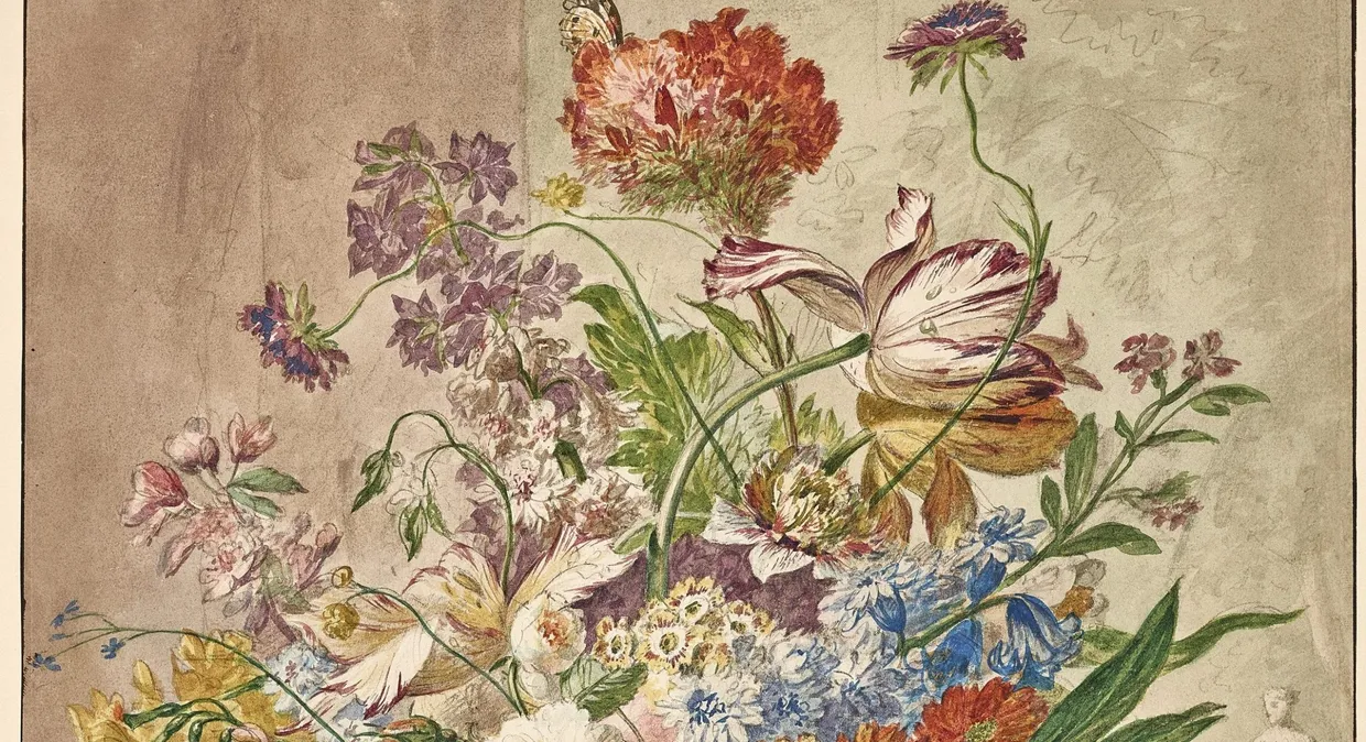 Farbenfroh: Jan van Huysum, „Blumenstrauß in einer Steinvase“, Mitte 18. Jahrhundert