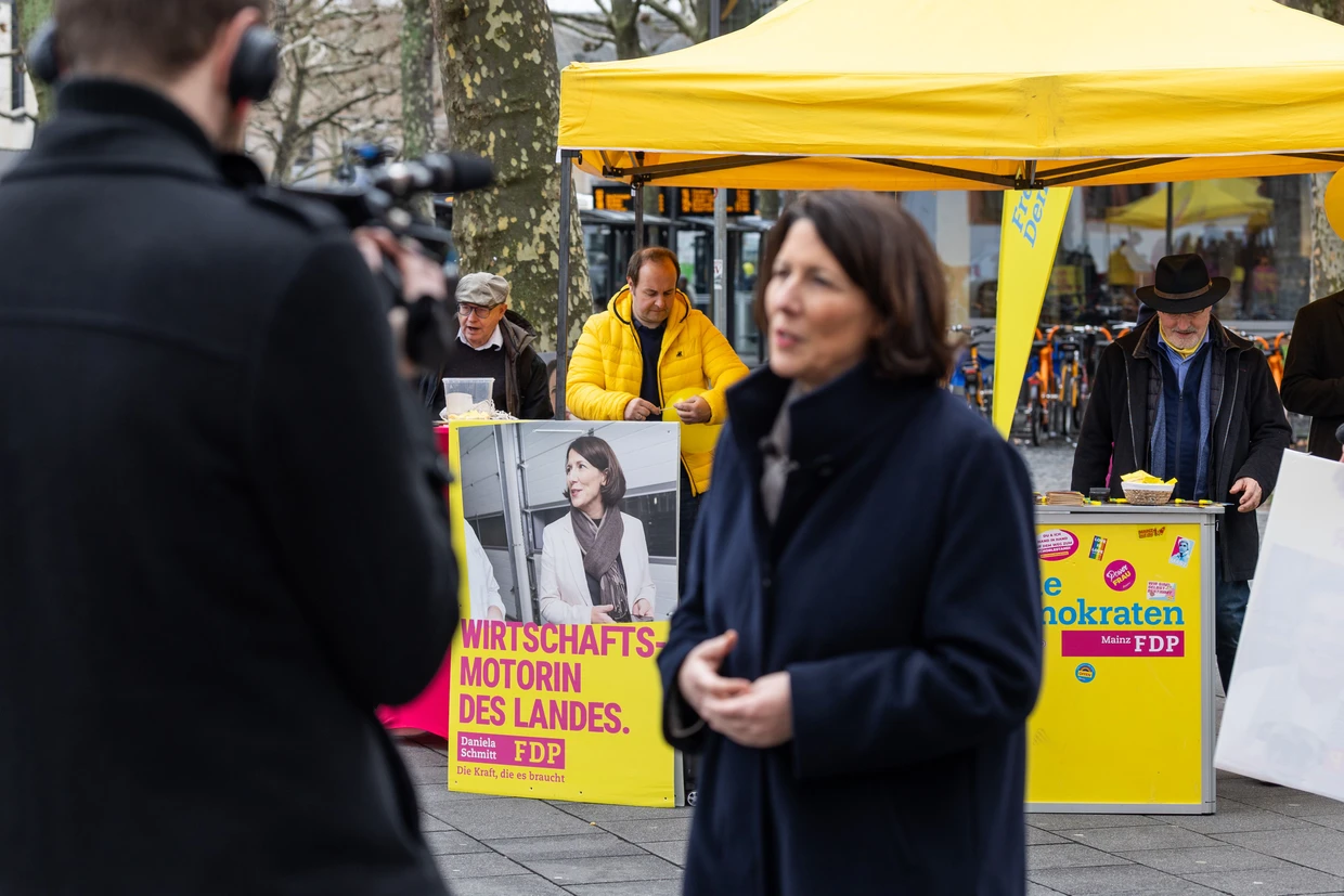Die Hoffnung schwindet, in den Wahlkampf stürzen sich die Liberalen aber dennoch, wie hier Ende Februar in der Mainzer Innenstadt