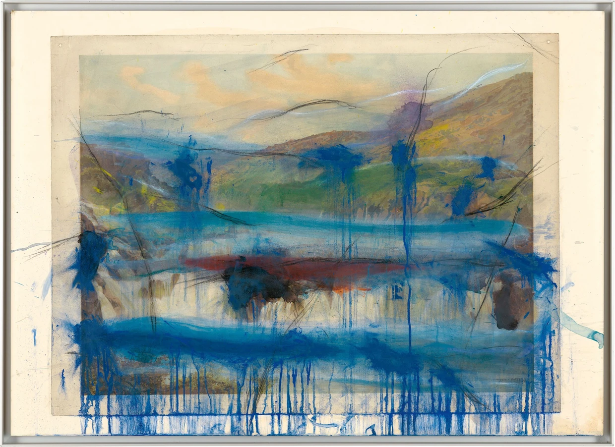  Bei seinen Landschaftsübermalungen wie hier „o.T.“ von 1989 setzte Arnulf Rainer die Farbe vor und über die Formationen und ließ sie laufen