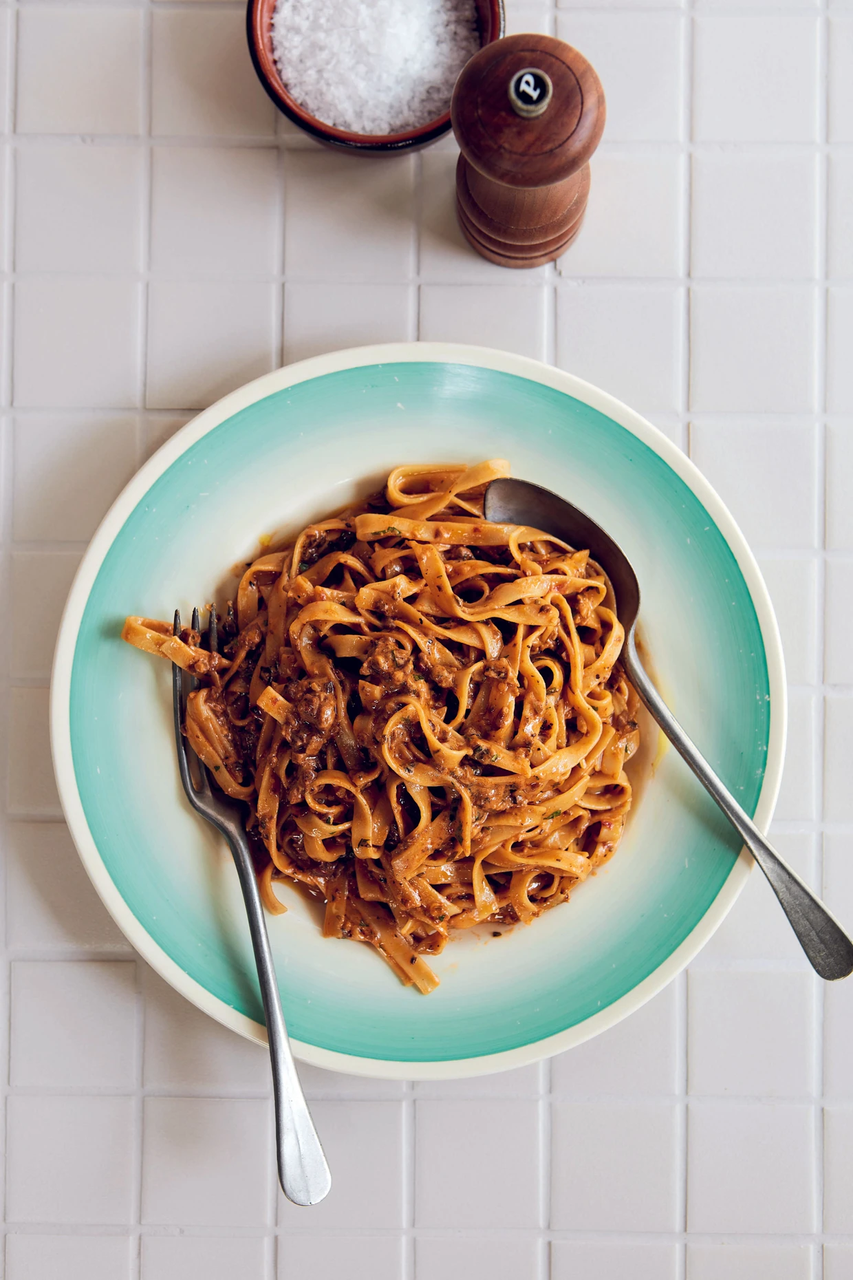 Bandnudeln mit Pilzragout