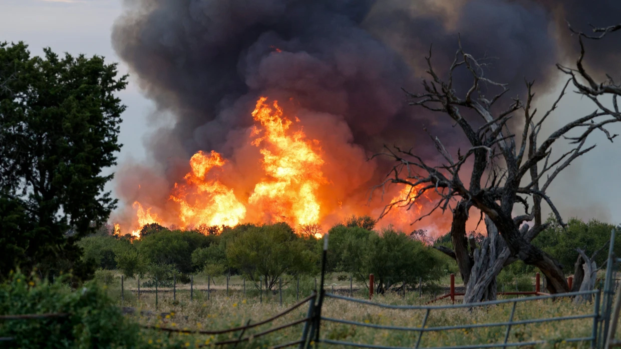 Aufnahmen des Feuers in der Nähe von Palo Pinto, Texas.