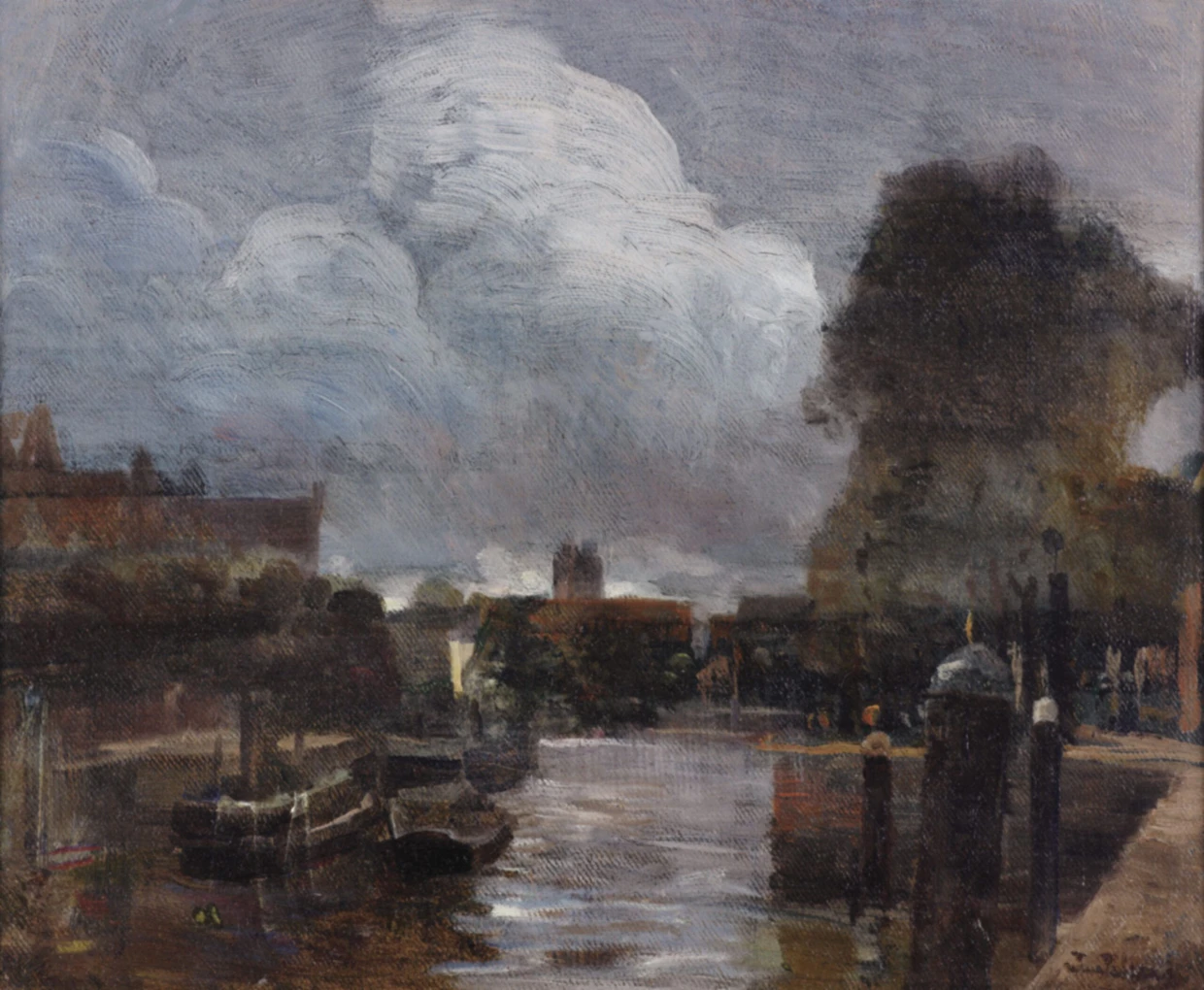 Düster und grau konnte sie auch: Tina Blaus „Gracht in Dordrecht“, um 1905/08