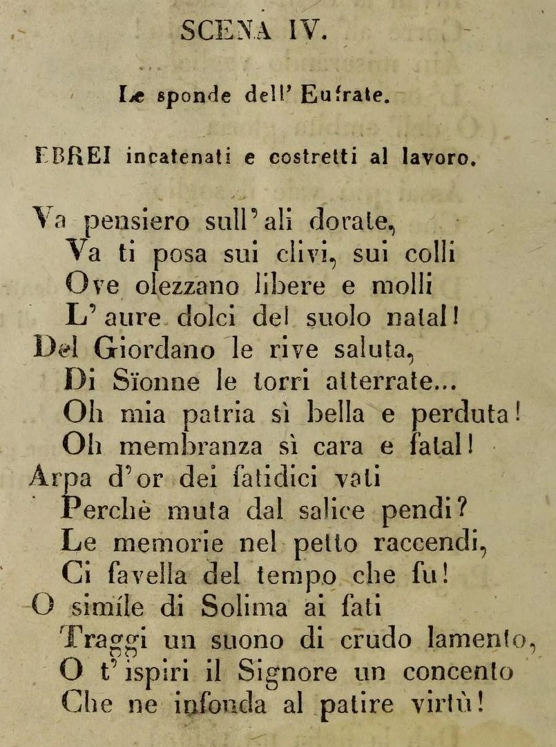 O mein so schönes und verlorenes Vaterland: Der Gefangenenchor im Erstdruck des Librettos