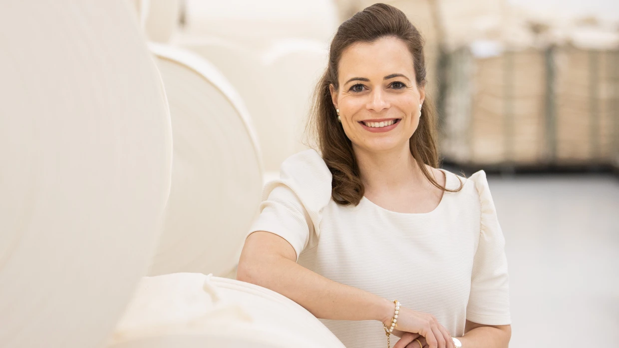 Bonita Grupp, Geschäftsführerin von Trigema und Tochter des ehemaligen Trigema-Chefs Wolfgang Grupp, im April 2024