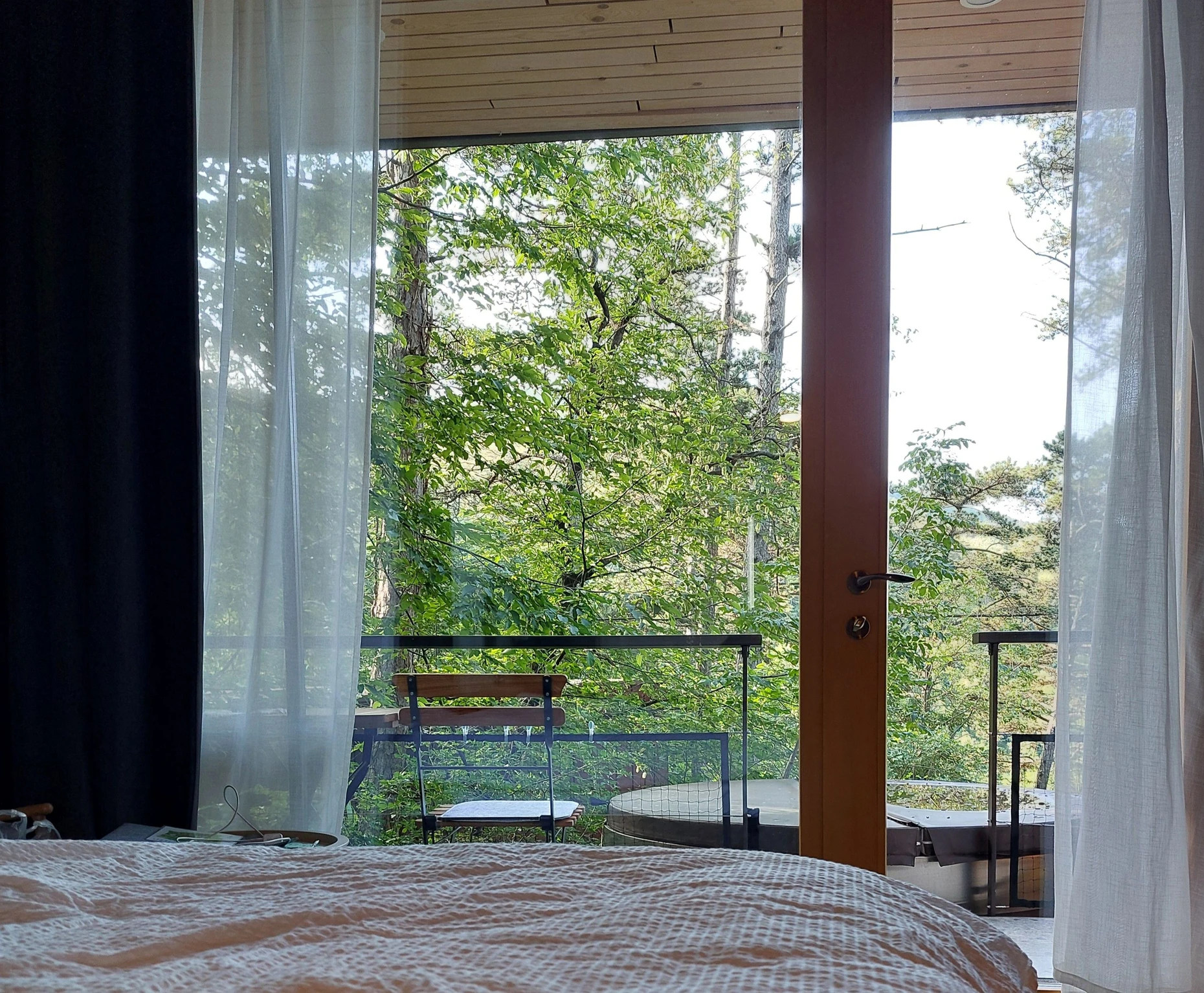 Aufstehen oder liegen bleiben? Blick aus der Hütte