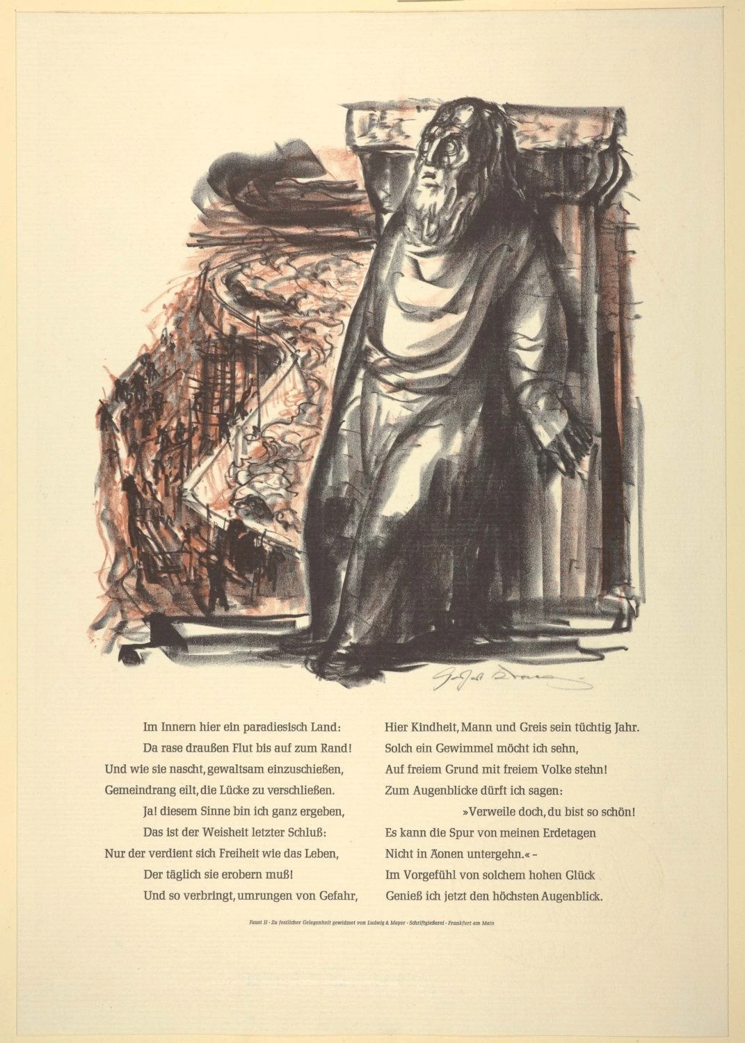 „Fausts letzte Rede“, Kreidelithographie von Gerhart Kraaz