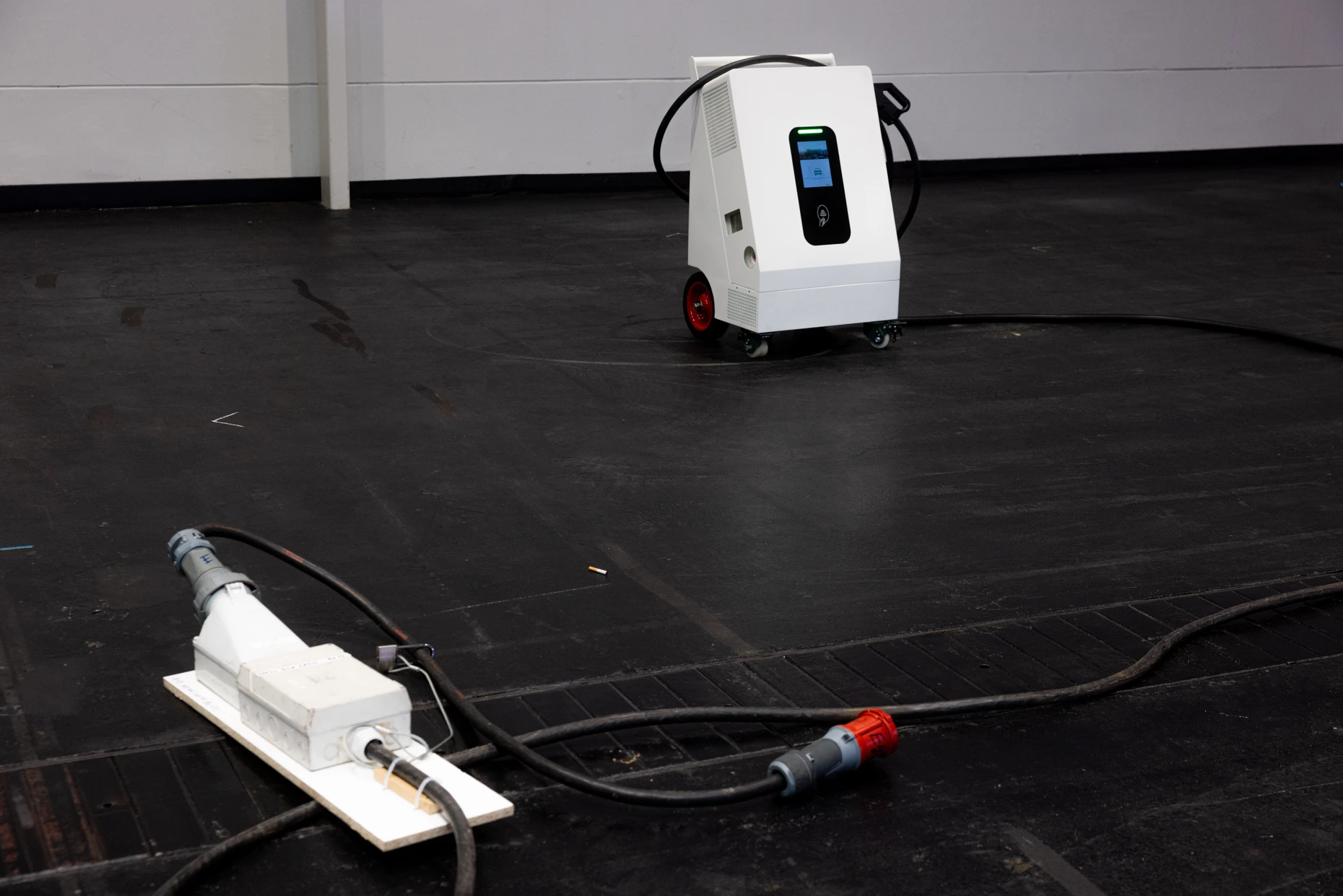 An e-charging station for electric trucks is ready to charge e-trucks.