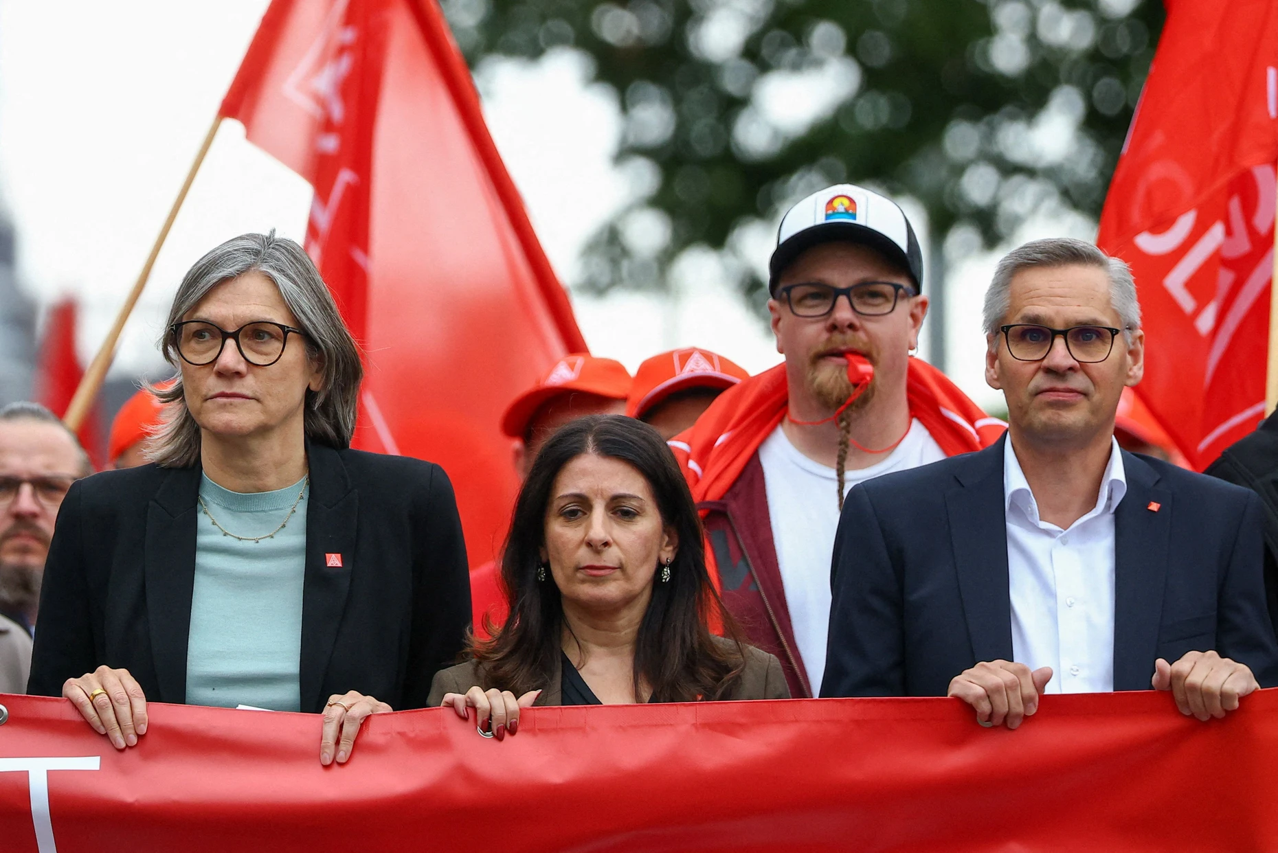 Speerspitzen der Arbeitnehmerseite: IG-Metall-Chefin Christiane Brenner (links), VW-Betriebsratschefin Daniela Cavallo und der Bezirksleiter der Gewerkschaft in Niedersachsen, Thorsten Gröger