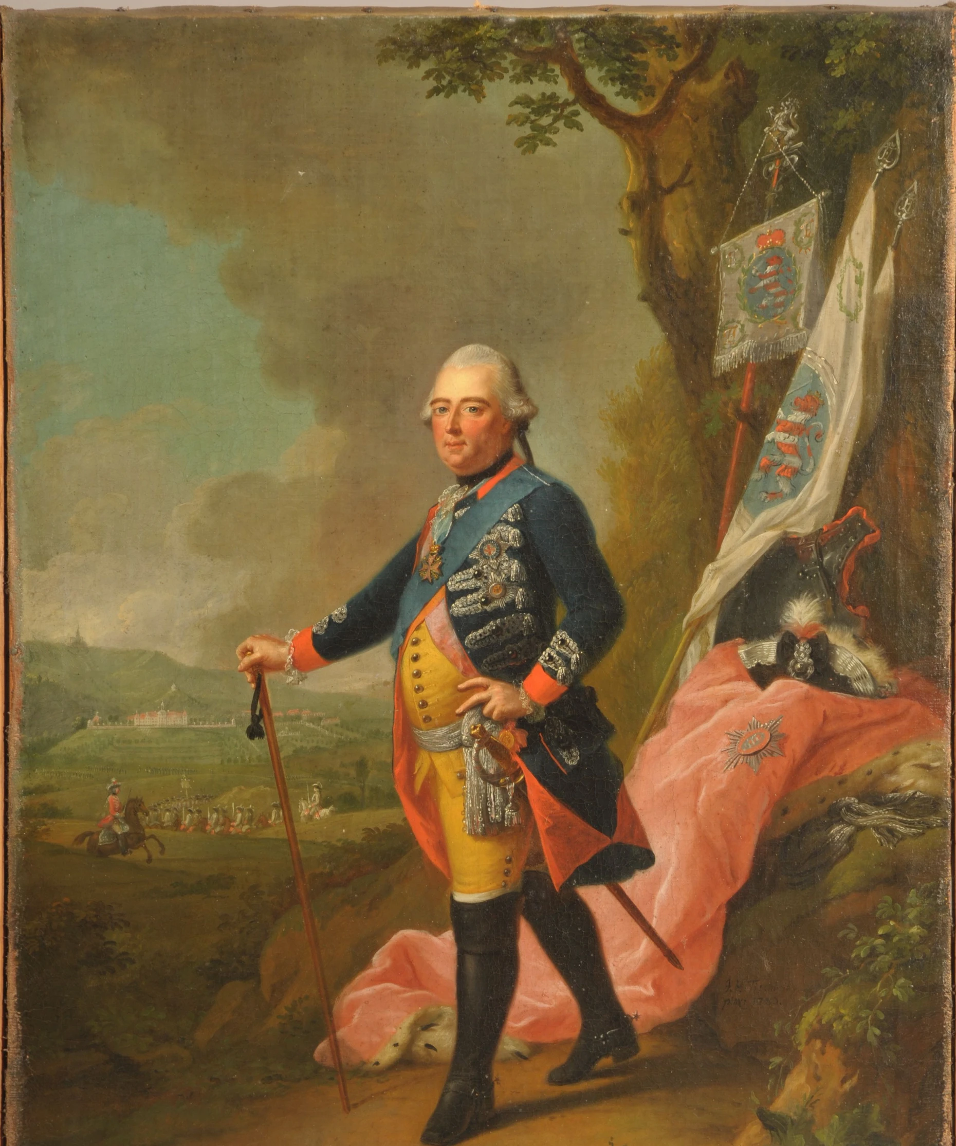 Soldatenhandel für die wirtschaftliche Entwicklung: Landgraf Friedrich II. von Hessen-Kassel mit der Schärpe des Hosenbandordens, gemalt von Johann Heinrich Tischbein der Ältere.