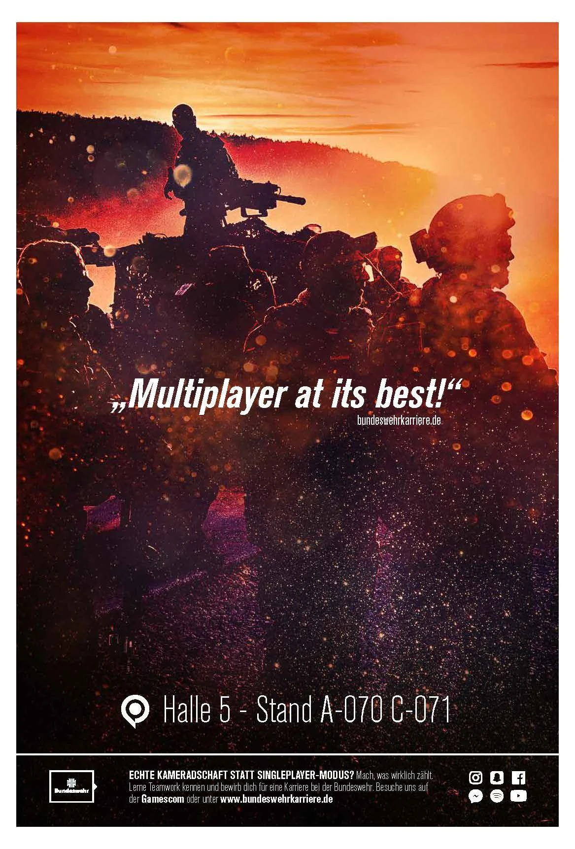Das umstrittene Werbeplakat der Bundeswehr zur Gamescom 2018 mit dem Slogan „Multiplayer at its best“.