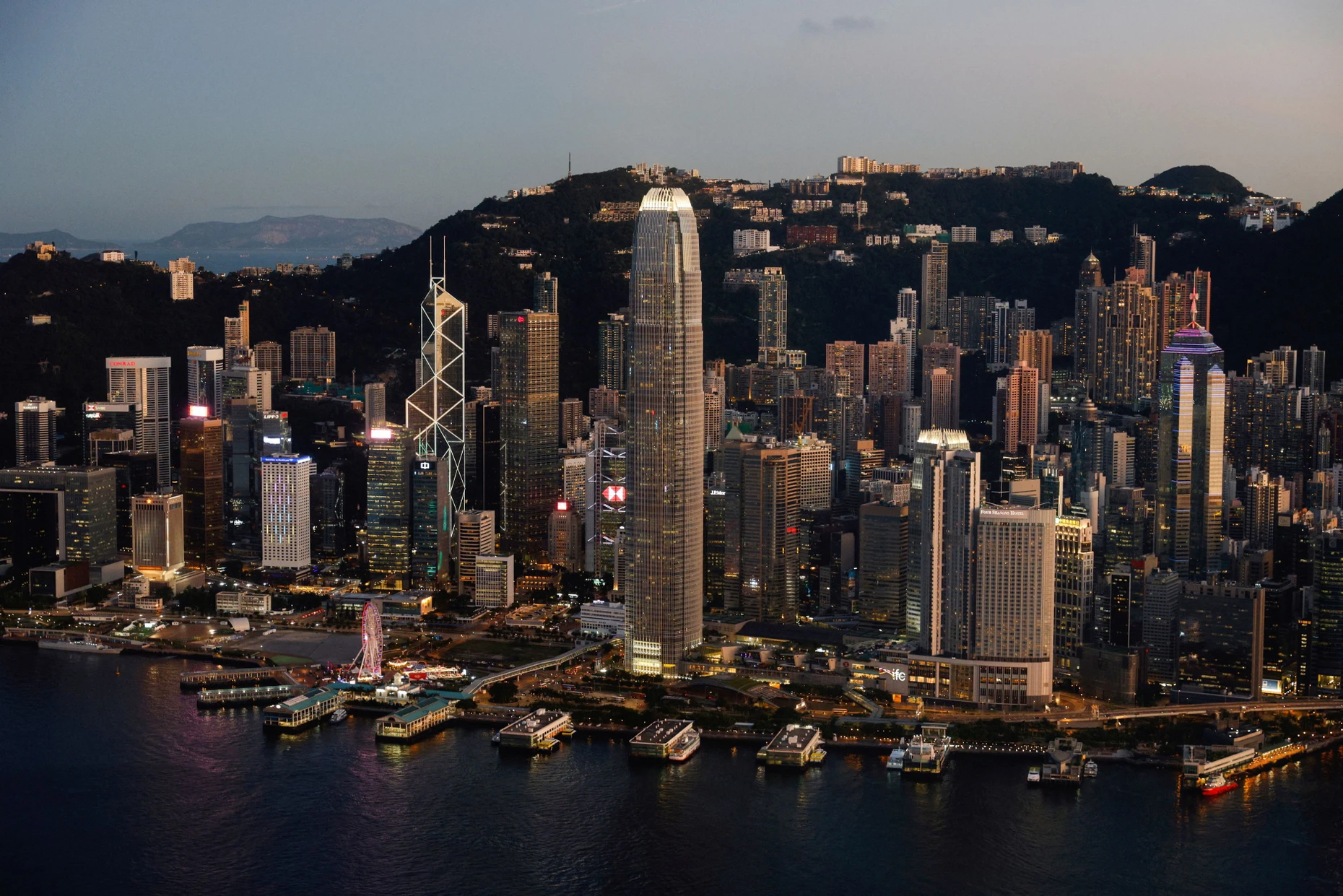 FILE PHOTO: A general view of Two International Finance Centre (IFC), HSBC headquarters and Bank of China in Hong Kong, China July 13, 2021. REUTERS/Tyrone Siu/File Photo