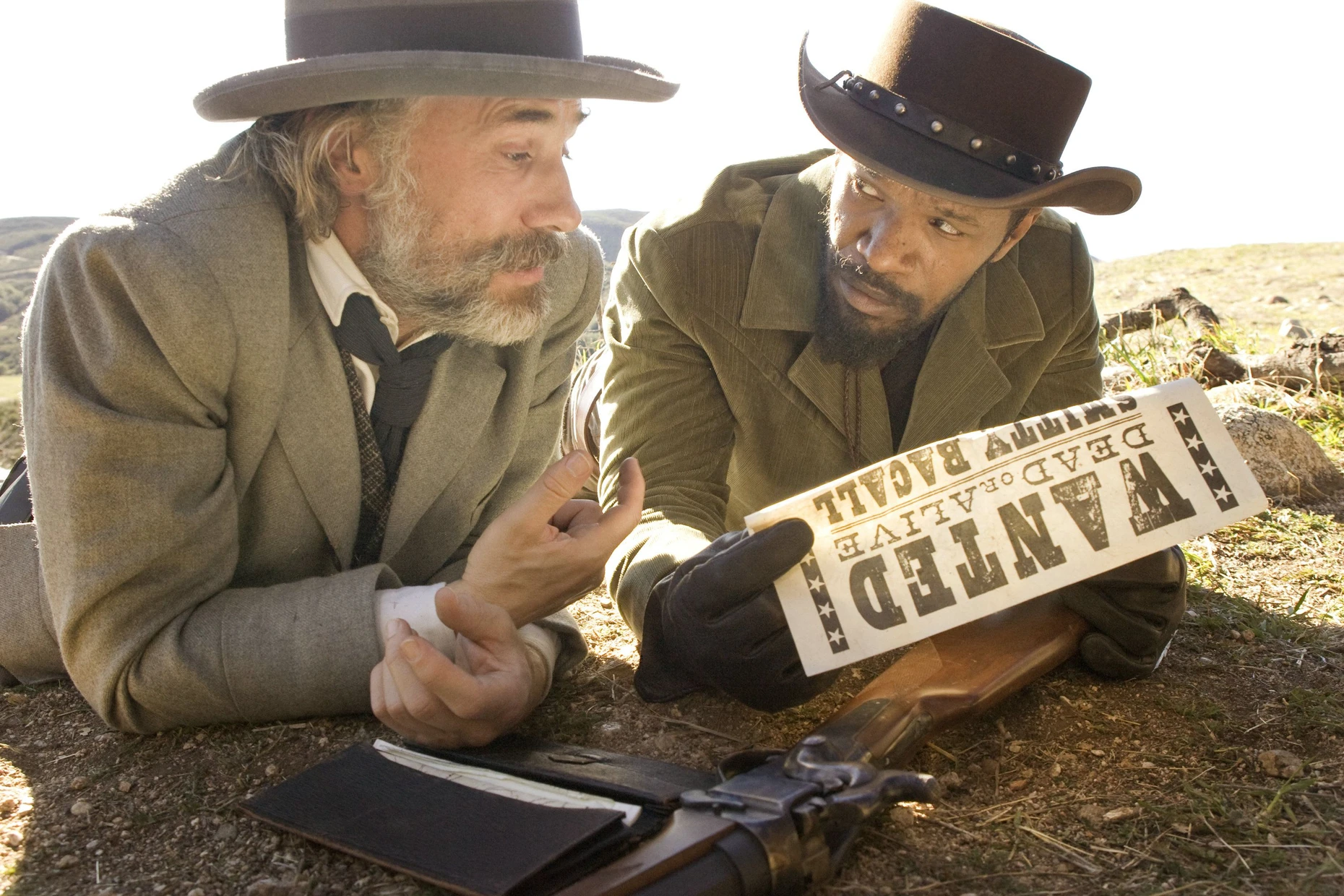 Christoph Waltz als Kopfgeldjäger Dr. King Schultz mit Jamie Foxx in „Django Unchained“