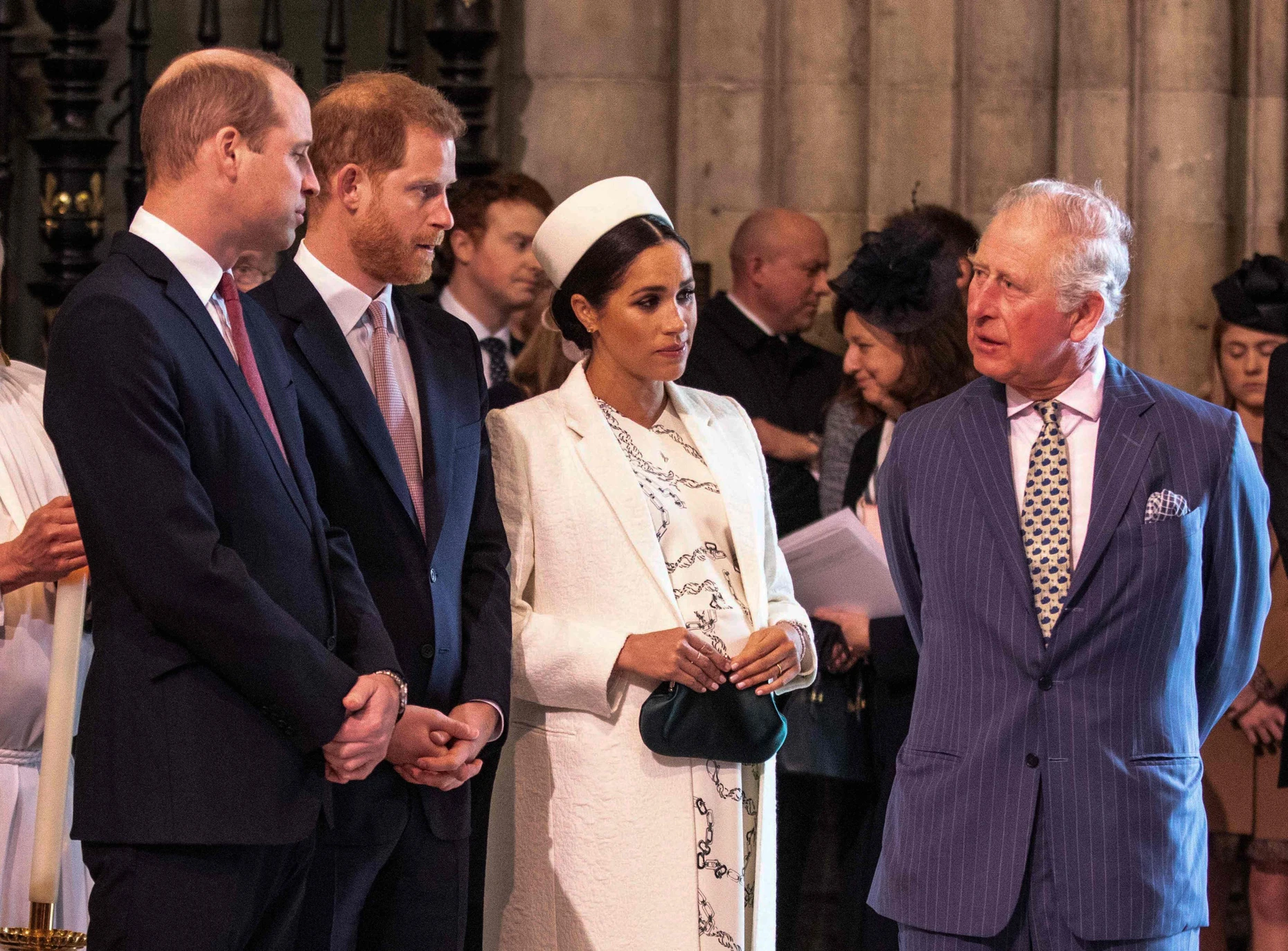 Am Commonwealth-Tag im März 2019: Die Brüder WIlliam (links) und Harry mit Meghan und Charles, damals noch Prinz.