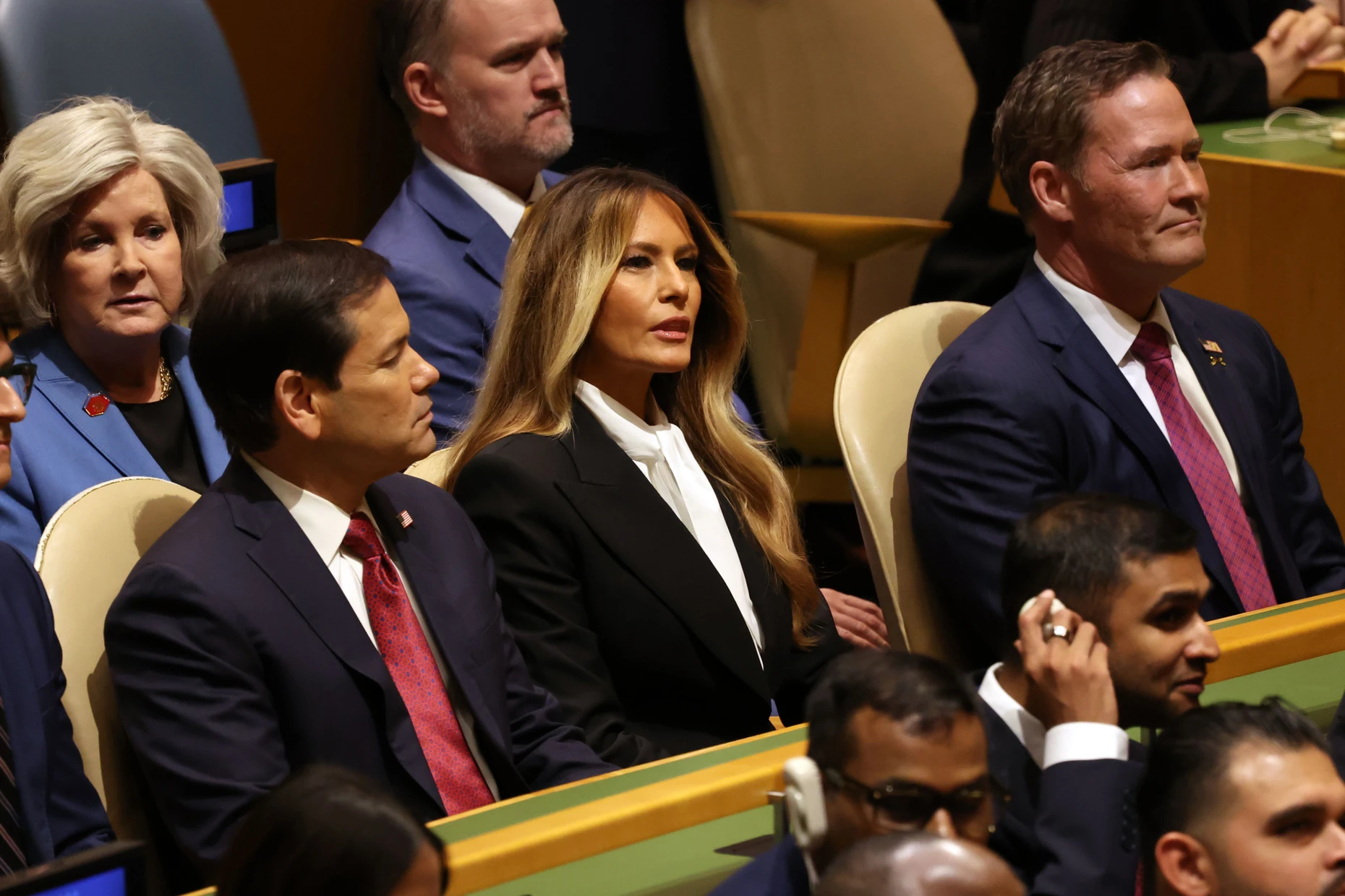 Die Stabschefin des Weißen Hauses, Susie Wiles, US-Außenminister Marco Rubio, First Lady Melania Trump und der amerikanische UN-Botschafter Michael Waltz am Dienstag in New York