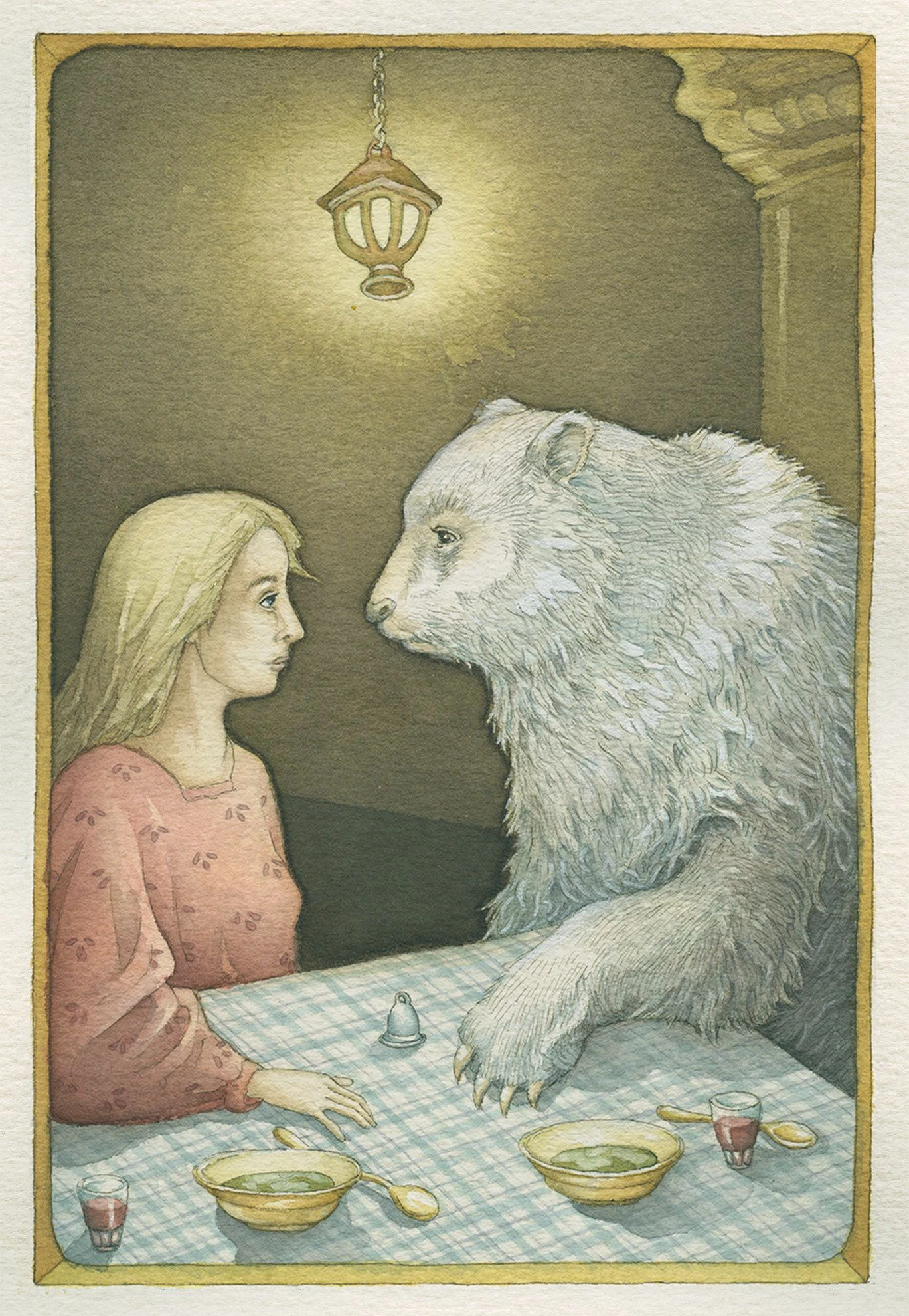 Das Gesicht ist anders, der Blick doch sehr ähnlich: Geberts Illustration zum Märchen „Östlich von der Sonne und westlich vom Mond“