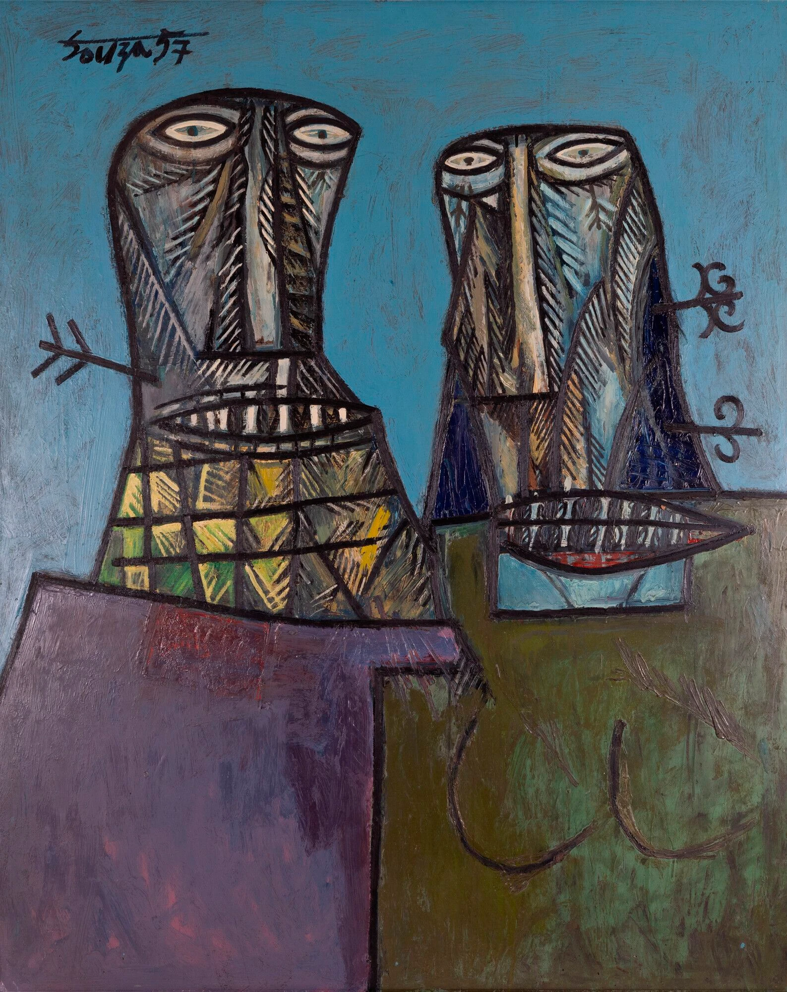 Aus der Sammlung von Kiran Nadar bei Christie’s in London ausgestellt: Francis Newton Souza, „Man and Woman Grinding Teeth“, 1957