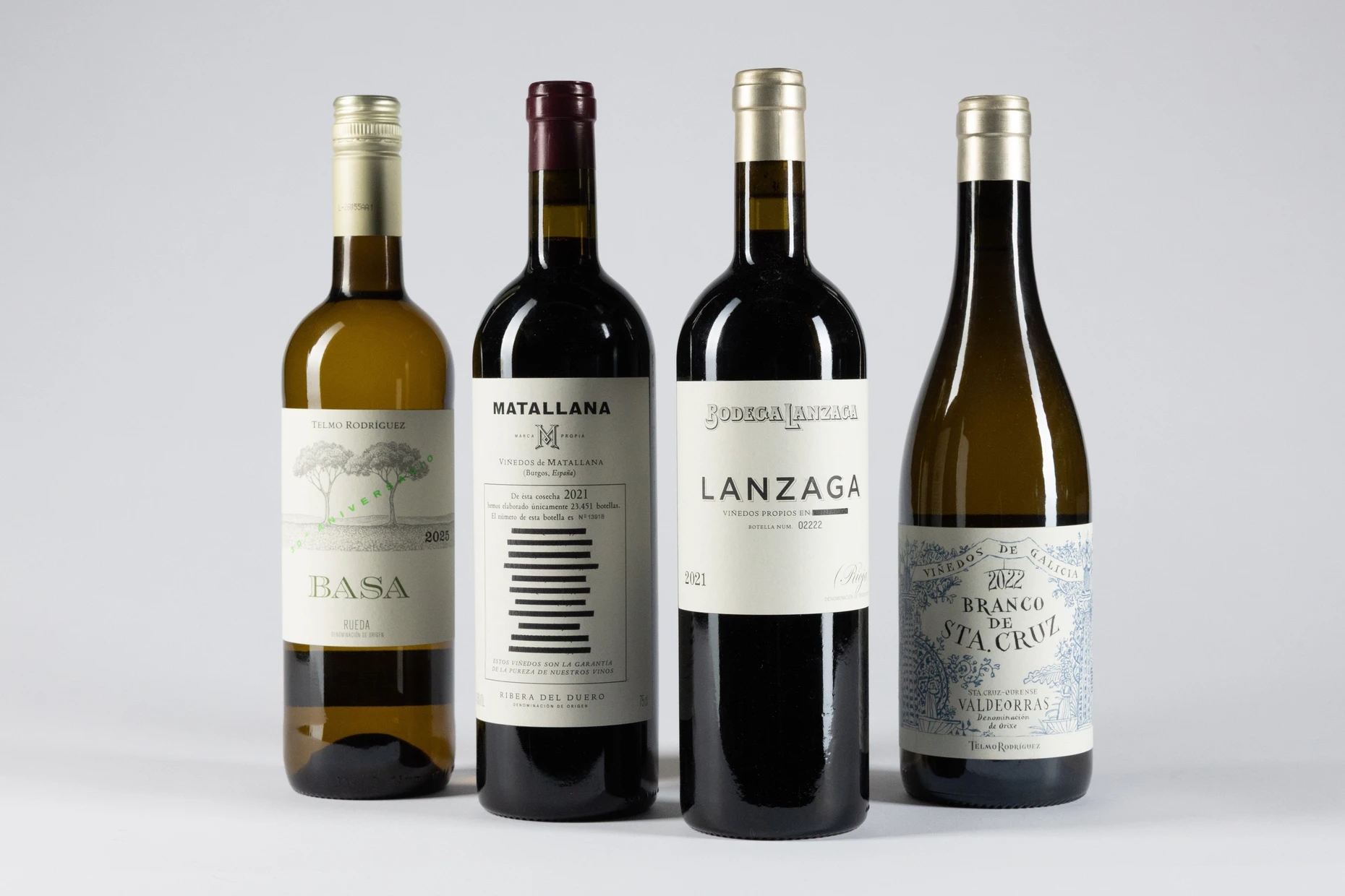 Viermal Telmo Rodriguez: die Weine Basa, Matallana, Lanzaga und Branco de Sta. Cruz (von links)
