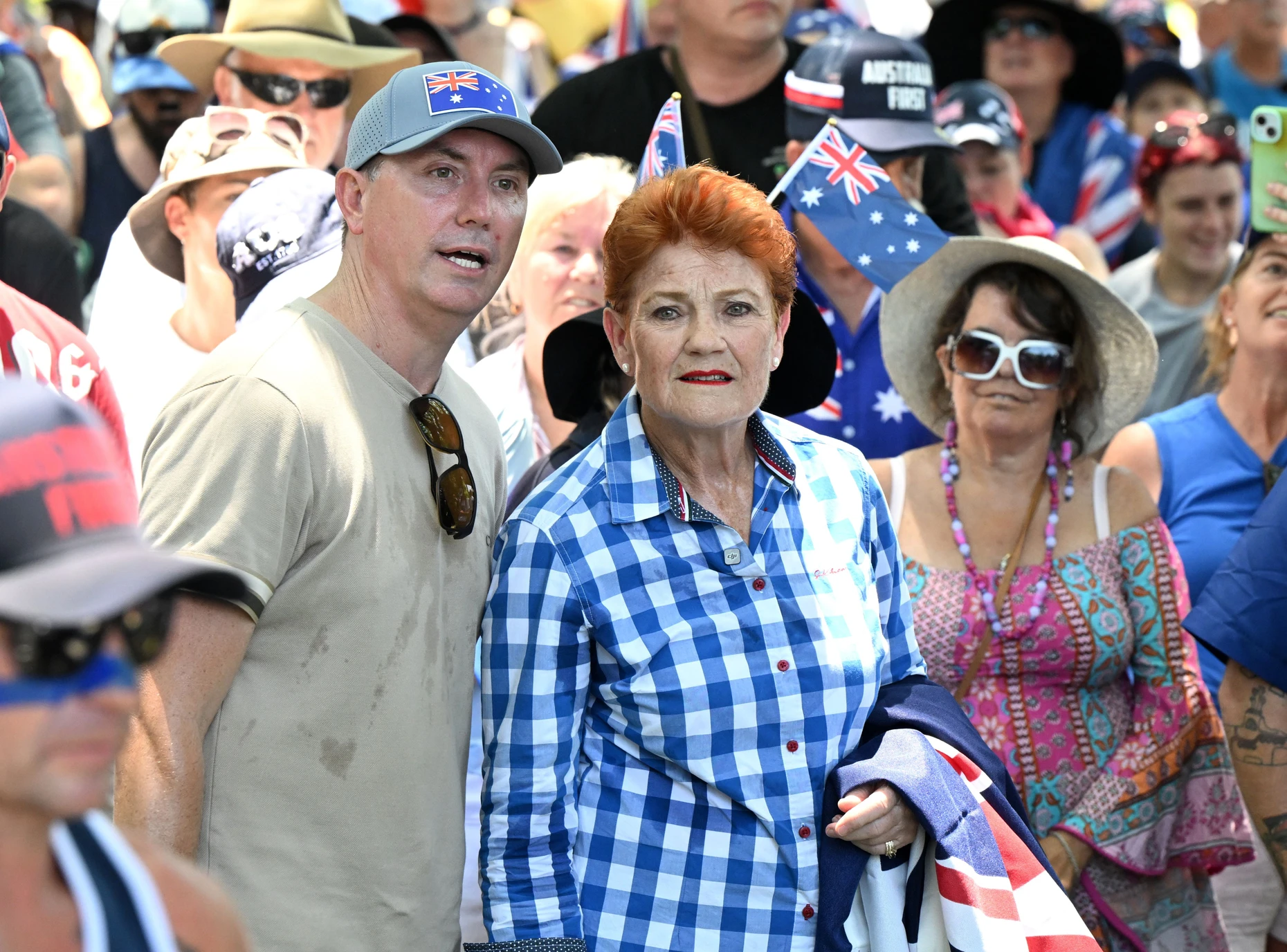 Pauline Hanson am Nationalfeiertag im Januar beim „March for Australia“, auf dem gegen eine vermeintliche Überfremdung der australischen Gesellschaft protestiert wurde.