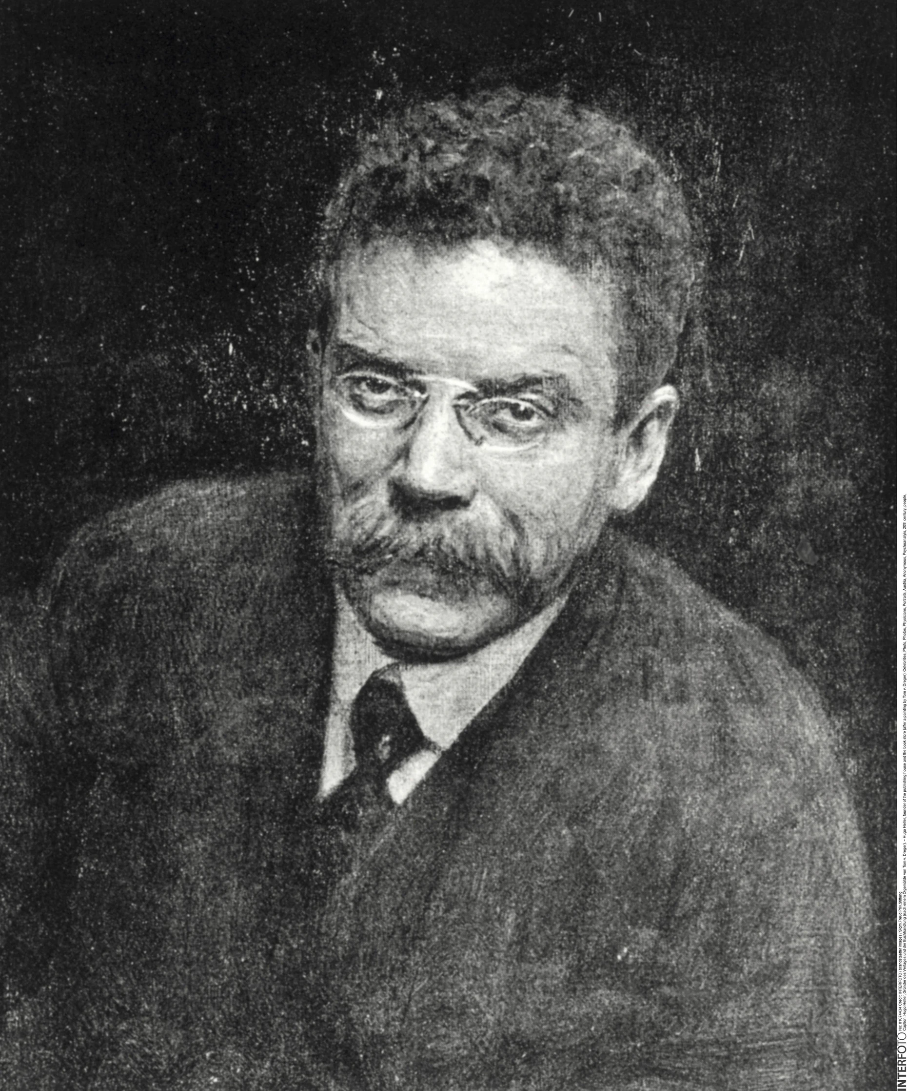 Hugo Heller (1870 bis 1923), Schwarzweißreproduktion eines Ölgemäldes von Tom von Dreger