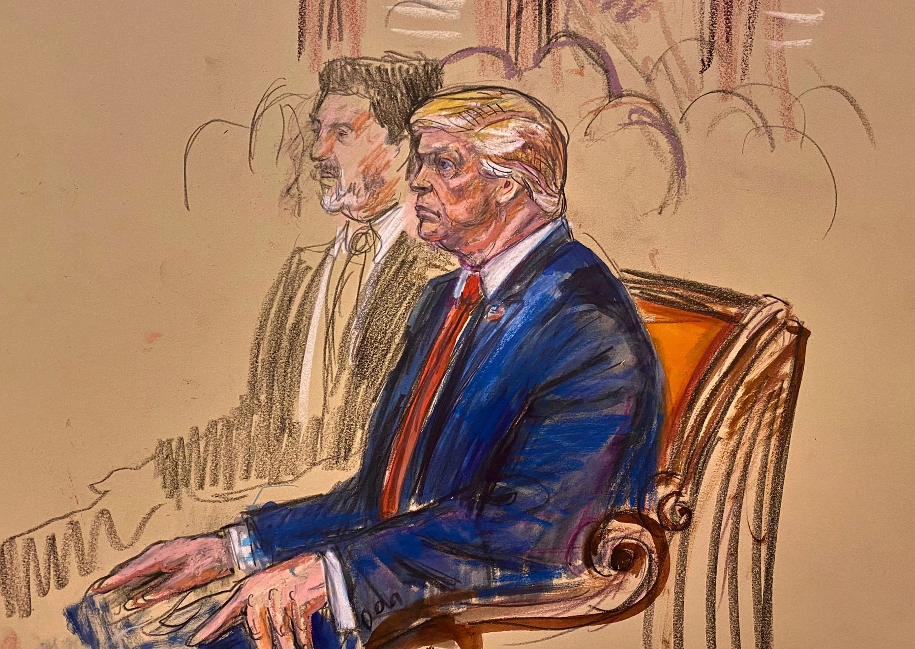 Unprecedented: A drawing of Trump in the Supreme Court hearing room on April 1st