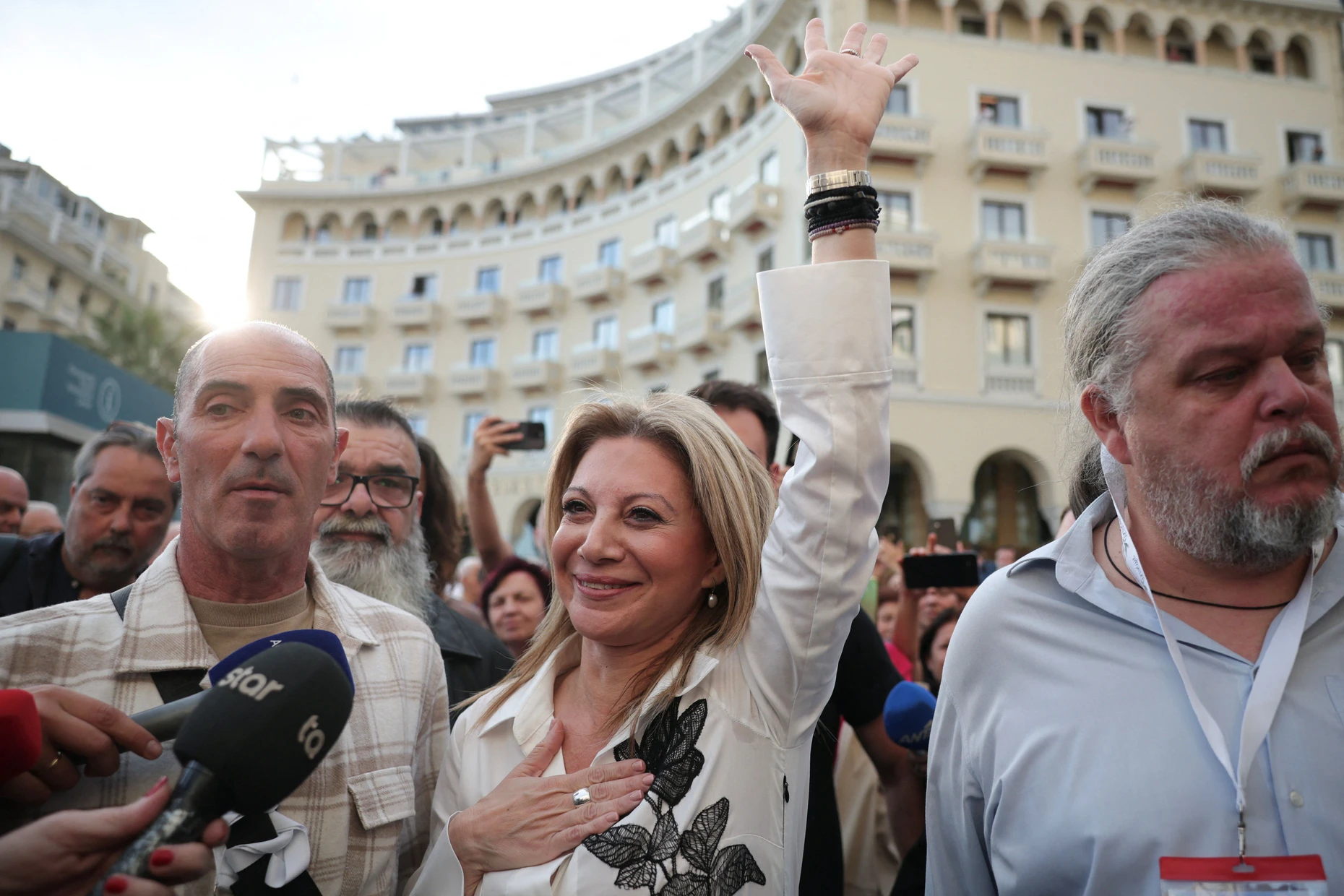 Maria Karystianou während einer Kundgebung ihrer Partei am 21. Mai in Thessaloniki
