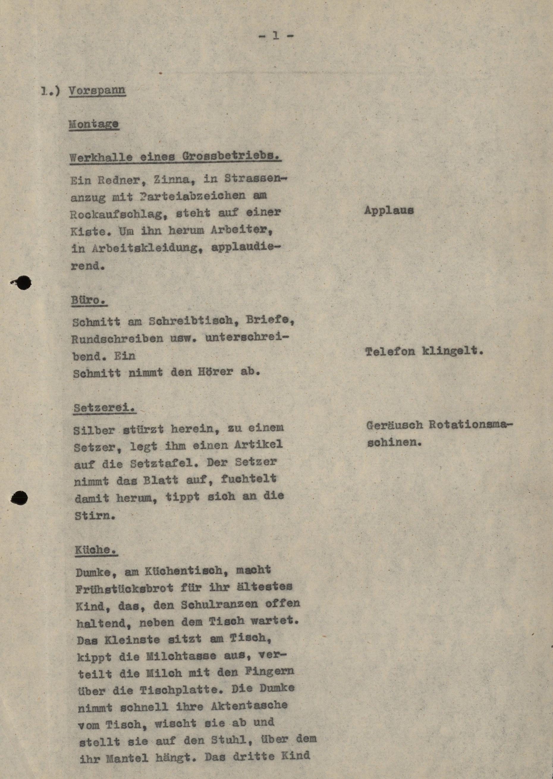 Eine Seite aus Müllers Drehbuch.