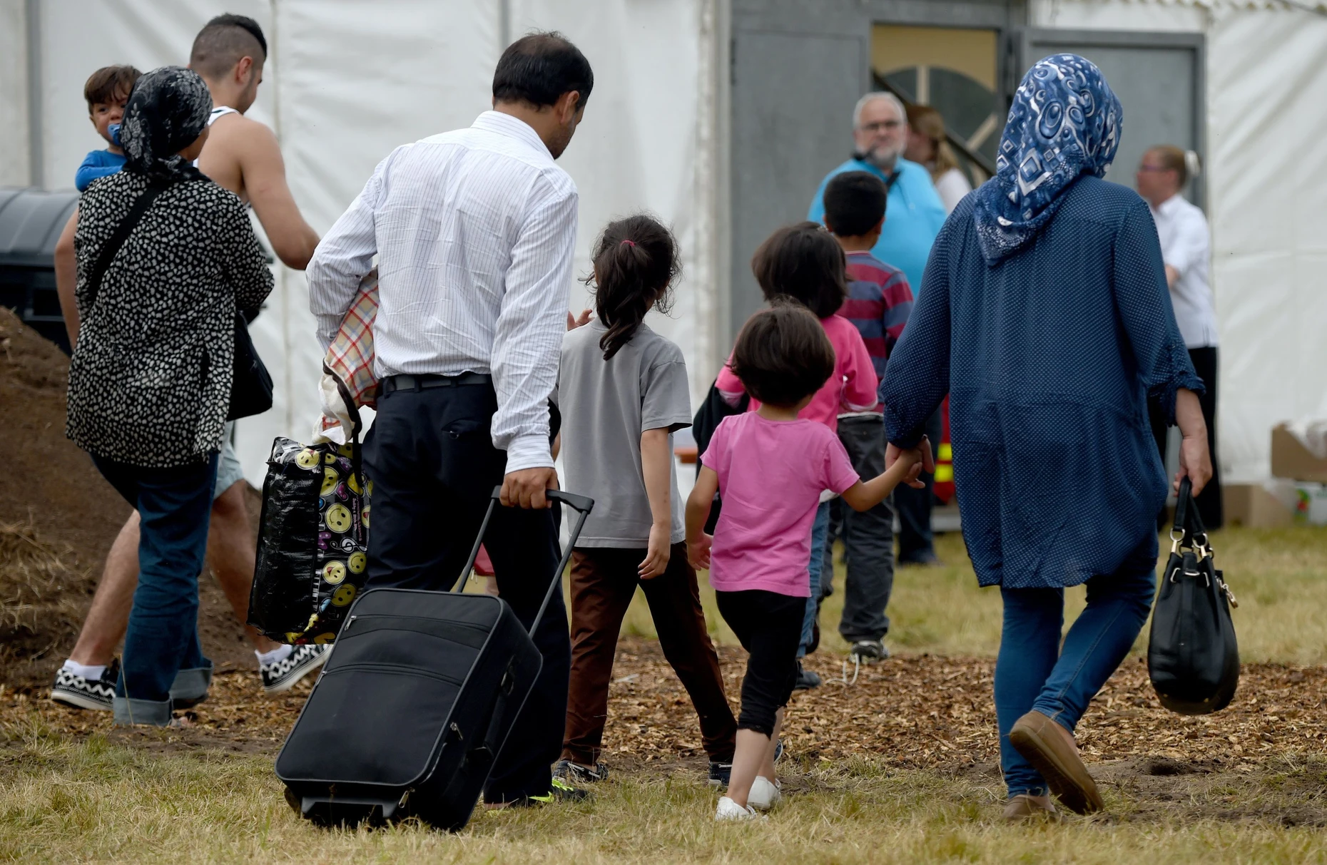 Flüchtlinge 2015 in einer neu geschaffenen Erstaufnahmeeinrichtung in Rendsburg