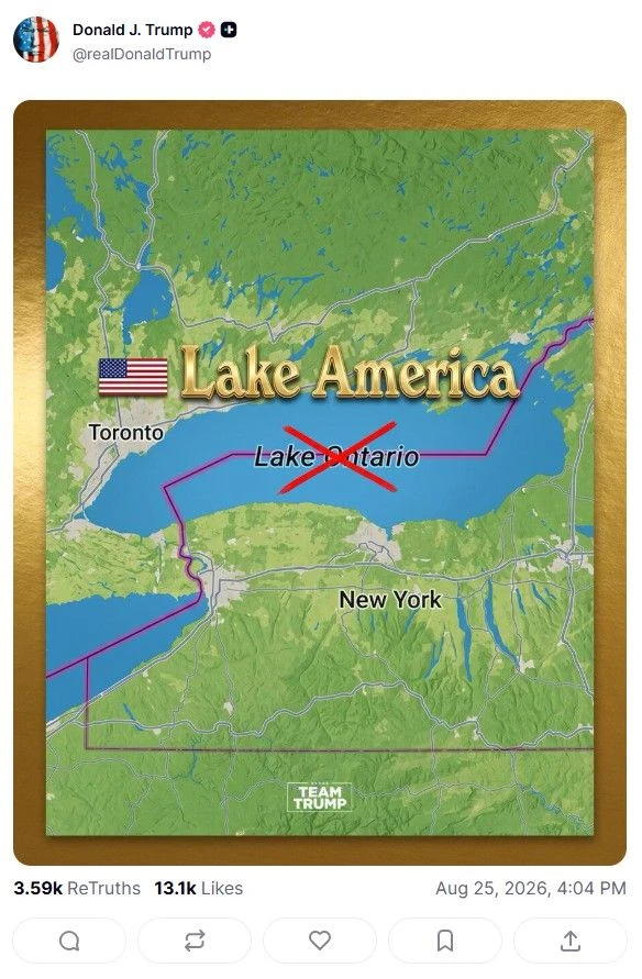 Truth Social Post von Donald Trump zu Lake Ontario