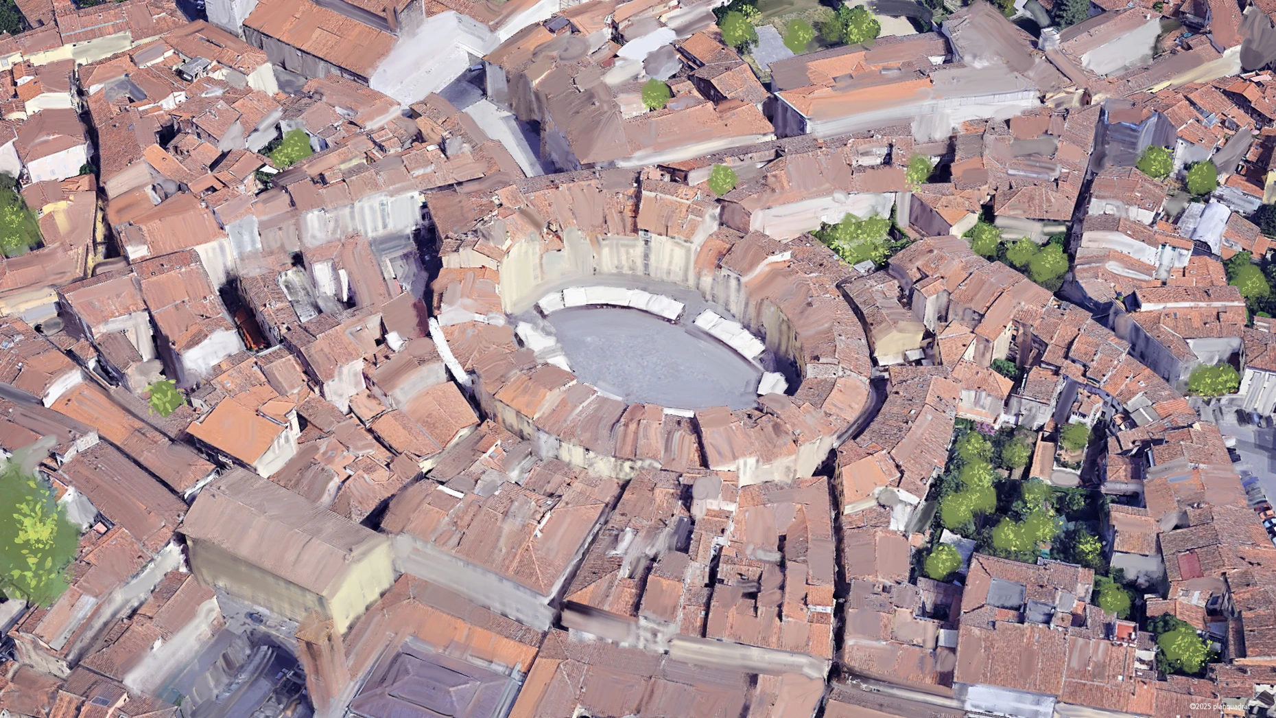 Visualisierung der Altstadt von Lucca: Das Stadion wurde zum Stadtzentrum der Stadt.
