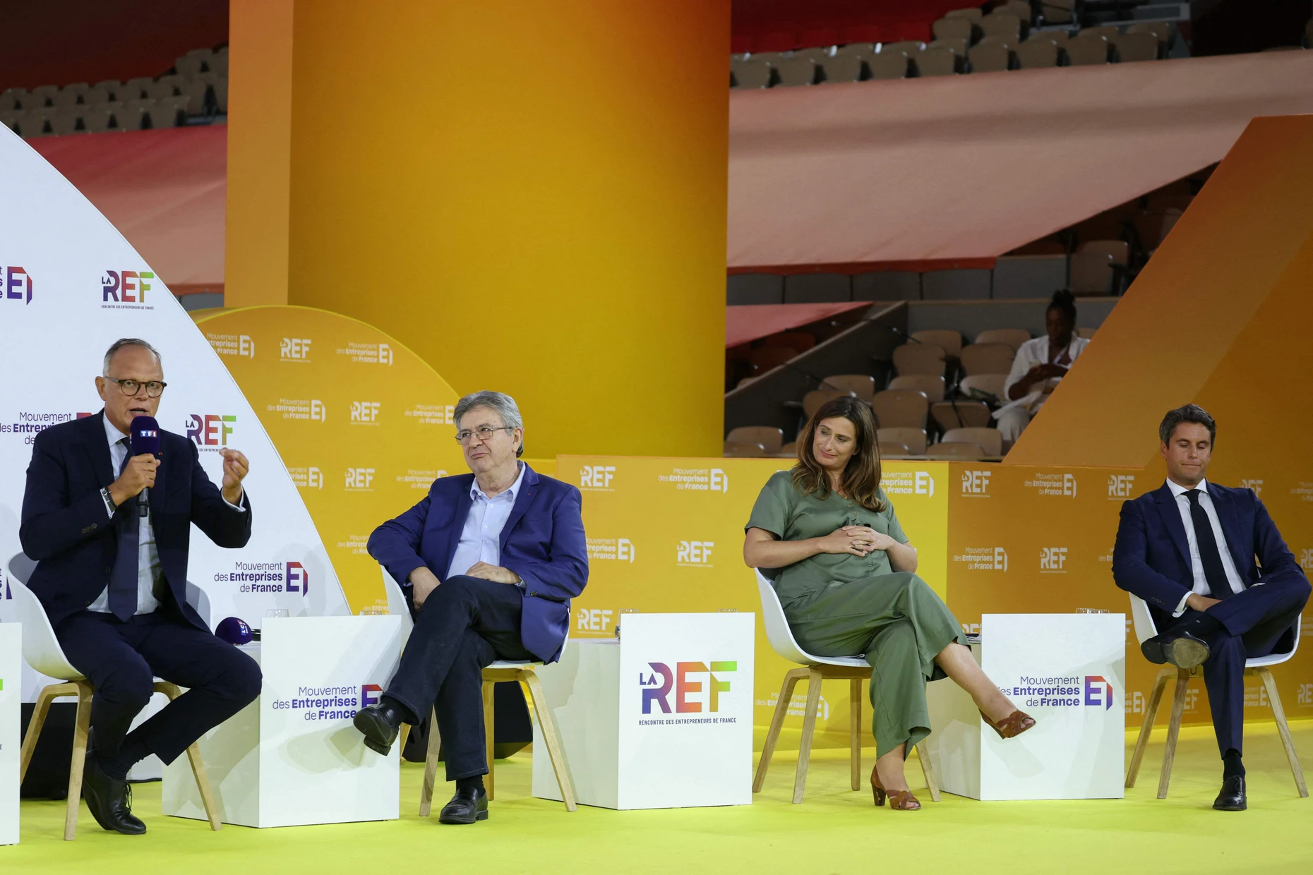 Von links nach rechts: Édouard Philippe, Jean-Luc Mélenchon, Marine Tondelier und Gabriel Attal bei der Präsidentschaftsdebatte