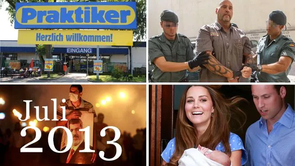 Herzogin Kate bringt einen Thronfolger zur Welt, Frank Hanebuth wird auf Mallorca festgenommen, die Baumarktkette Praktiker geht pleite und Matthias Platzeck verzichtet auf sein Amt. Die F.A.Z. blickt zurück auf das Jahr 2013: der Juli.