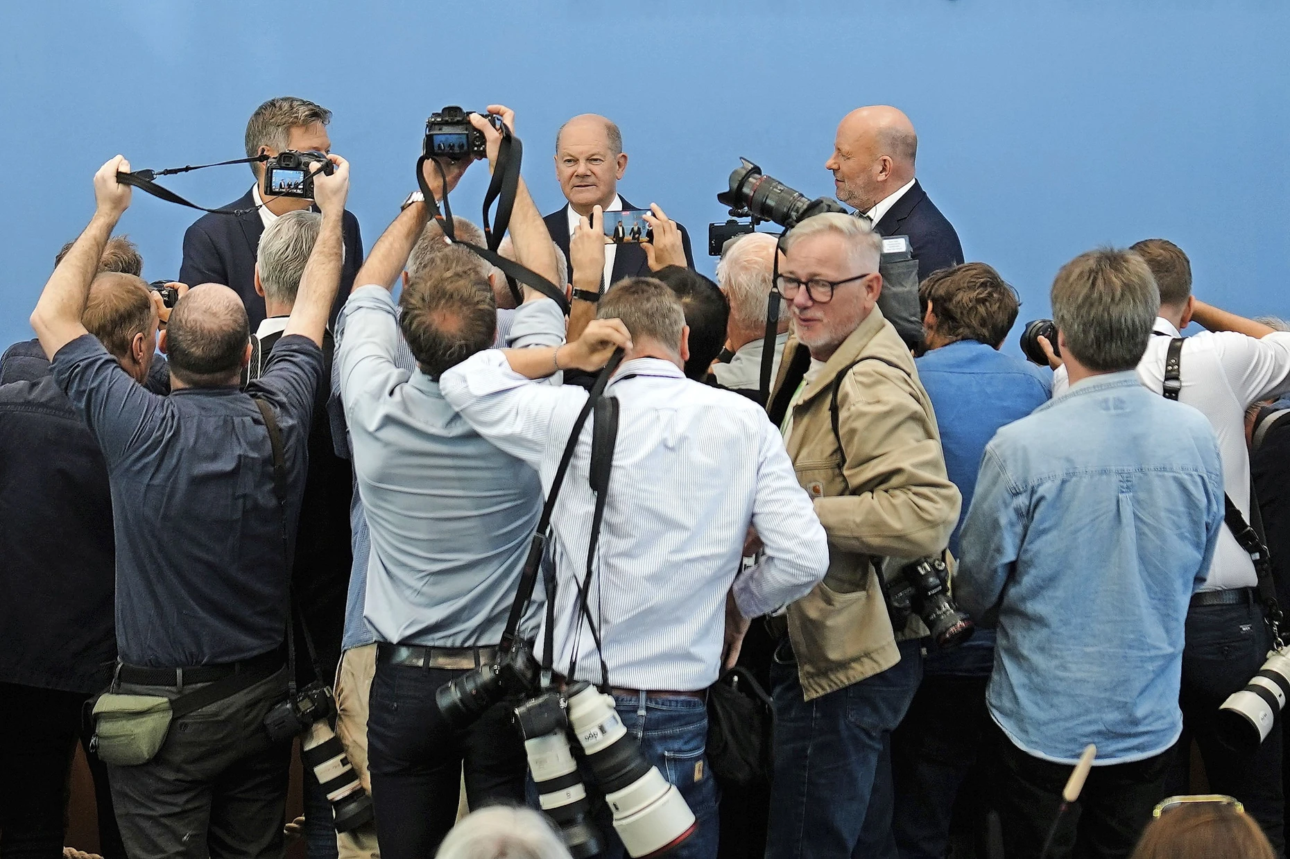 Großer Andrang: Bundeskanzler Olaf Scholz im Jahr 2024 bei einer Pressekonferenz