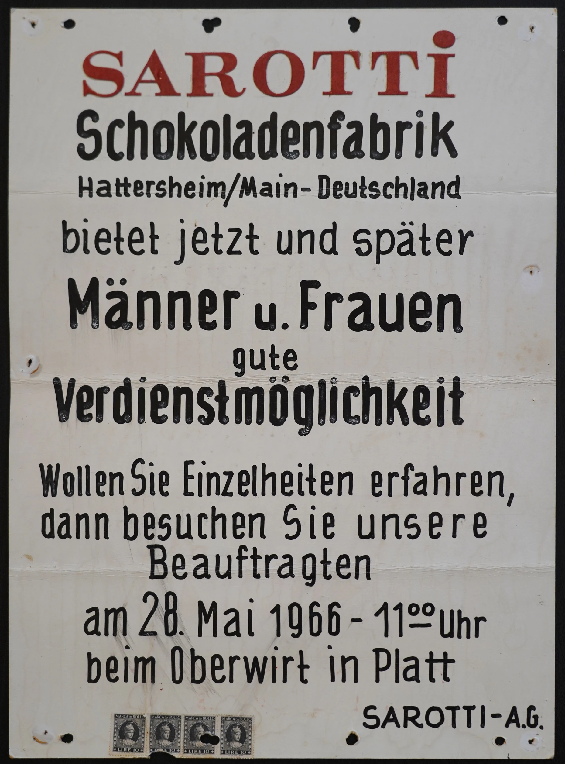 Arbeit für Männer und Frauen: Anwerbeplakat der Sarotti