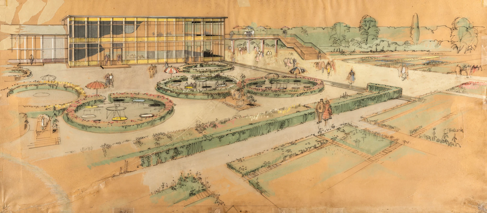 Entwurf iga-Gelände, Aquarellzeichnung von A. Pretzsch, 1959
