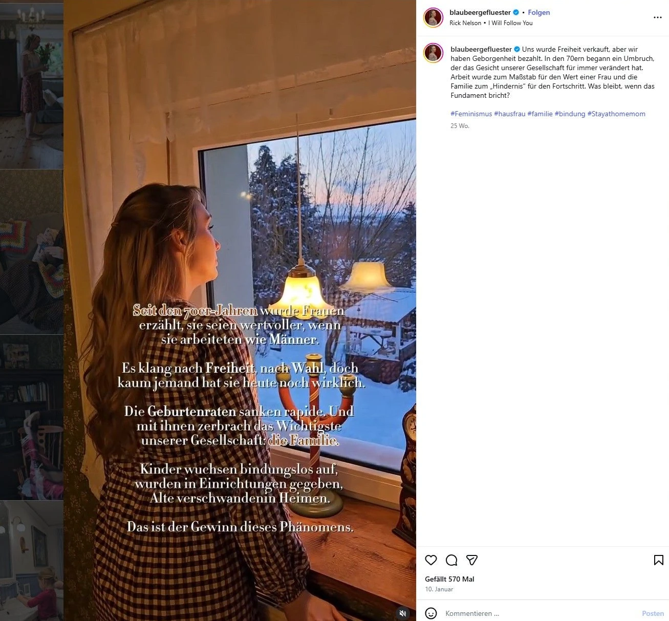 „Uns wurde Freiheit verkauft, aber wir haben Geborgenheit bezahlt“, schreibt „Blaubeergeflüster“ auf Instagram.