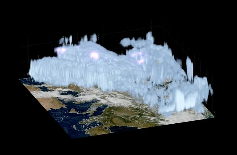 In drei Dimensionen: die Atmosphäre über Europa, wie der Satellit Meteosat-13 sie aufnimmt