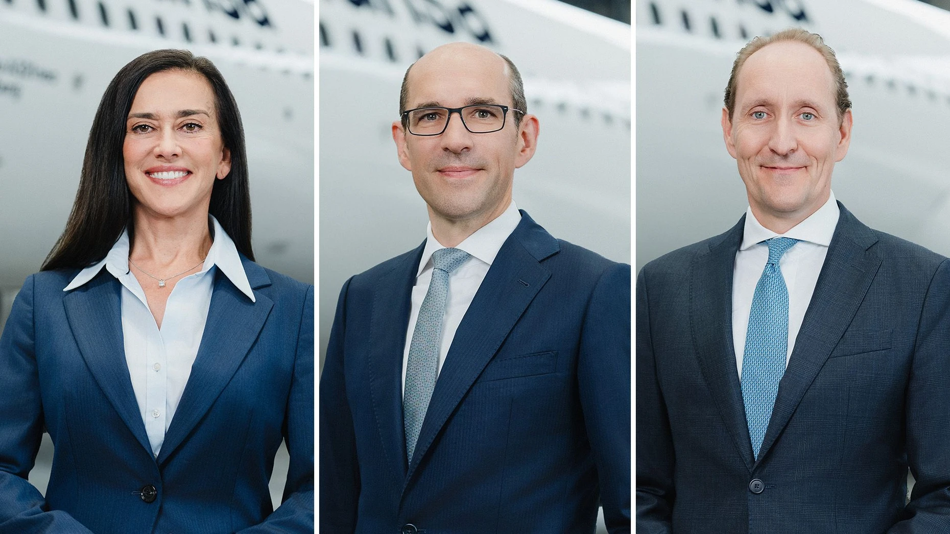 Drei, die bleiben: Die Lufthansa-Vorstände Grazia Vittadini, Till Steichert und Dieter Vranckx erhalten Vertragsverlängerungen.