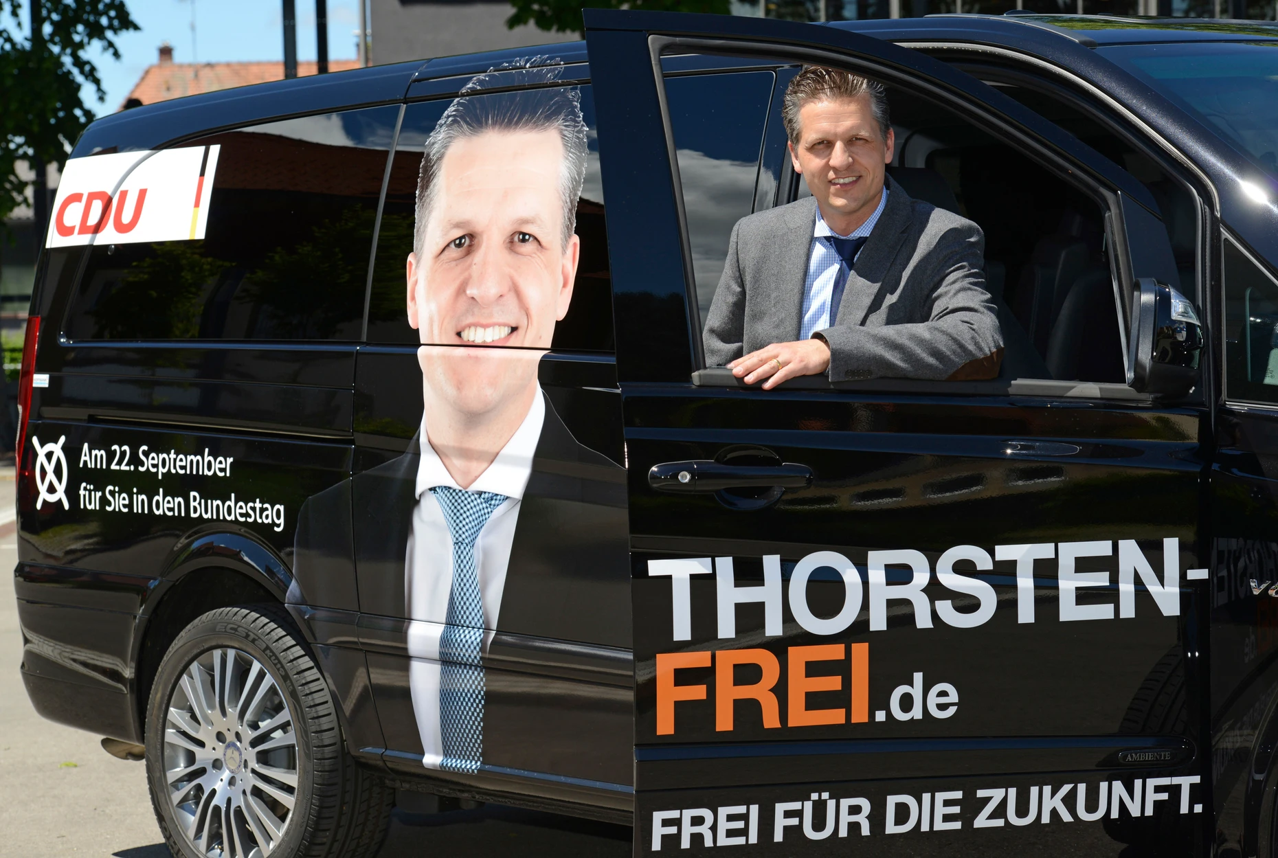 Im Sommer 2013: Frei tritt als Kandidat im Bundestagswahlkampf an.