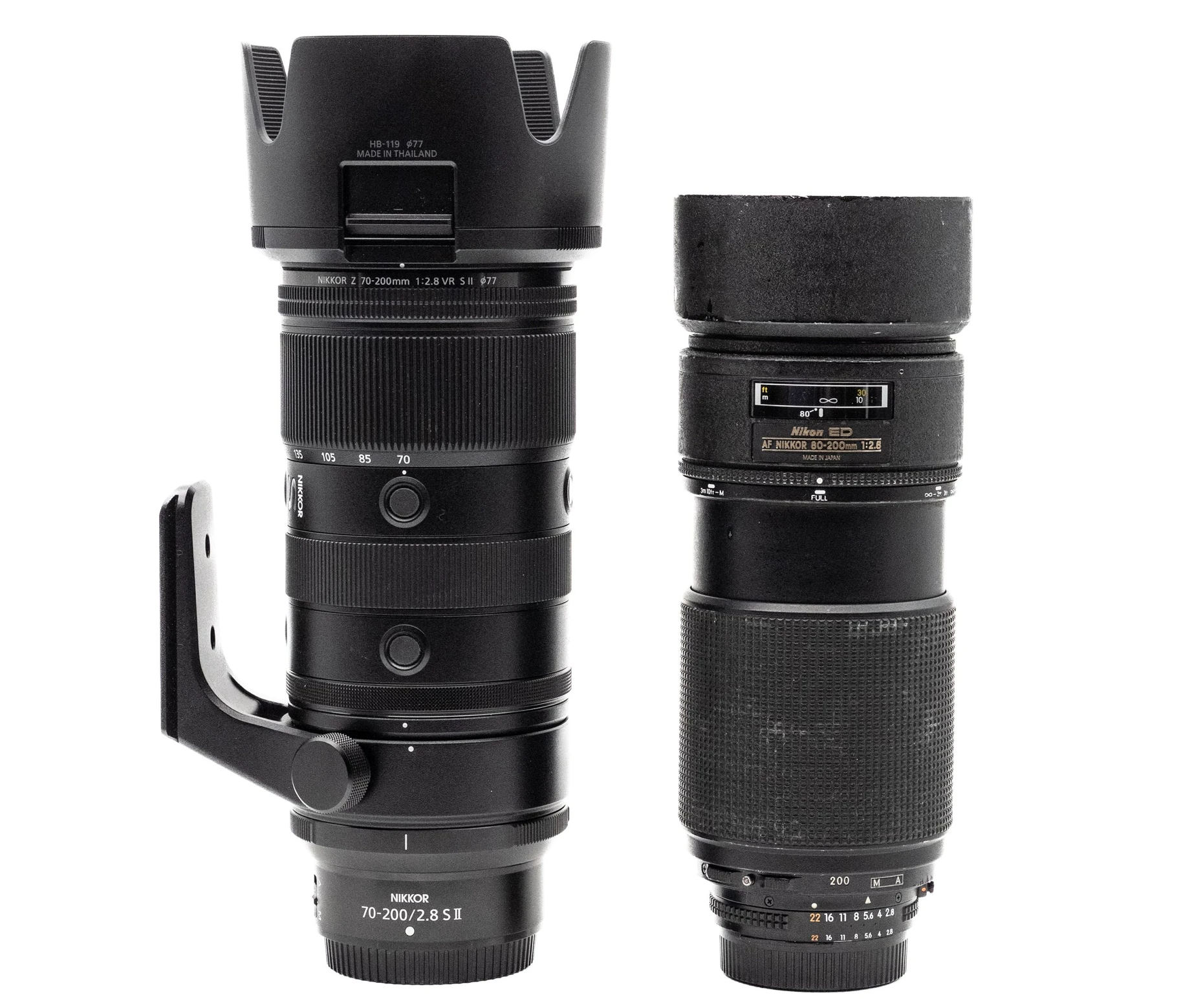 Alt und neu im Vergleich: Rechts das alte Nikon ED AF Nikkor 80-200 mm aus den 90er Jahren
