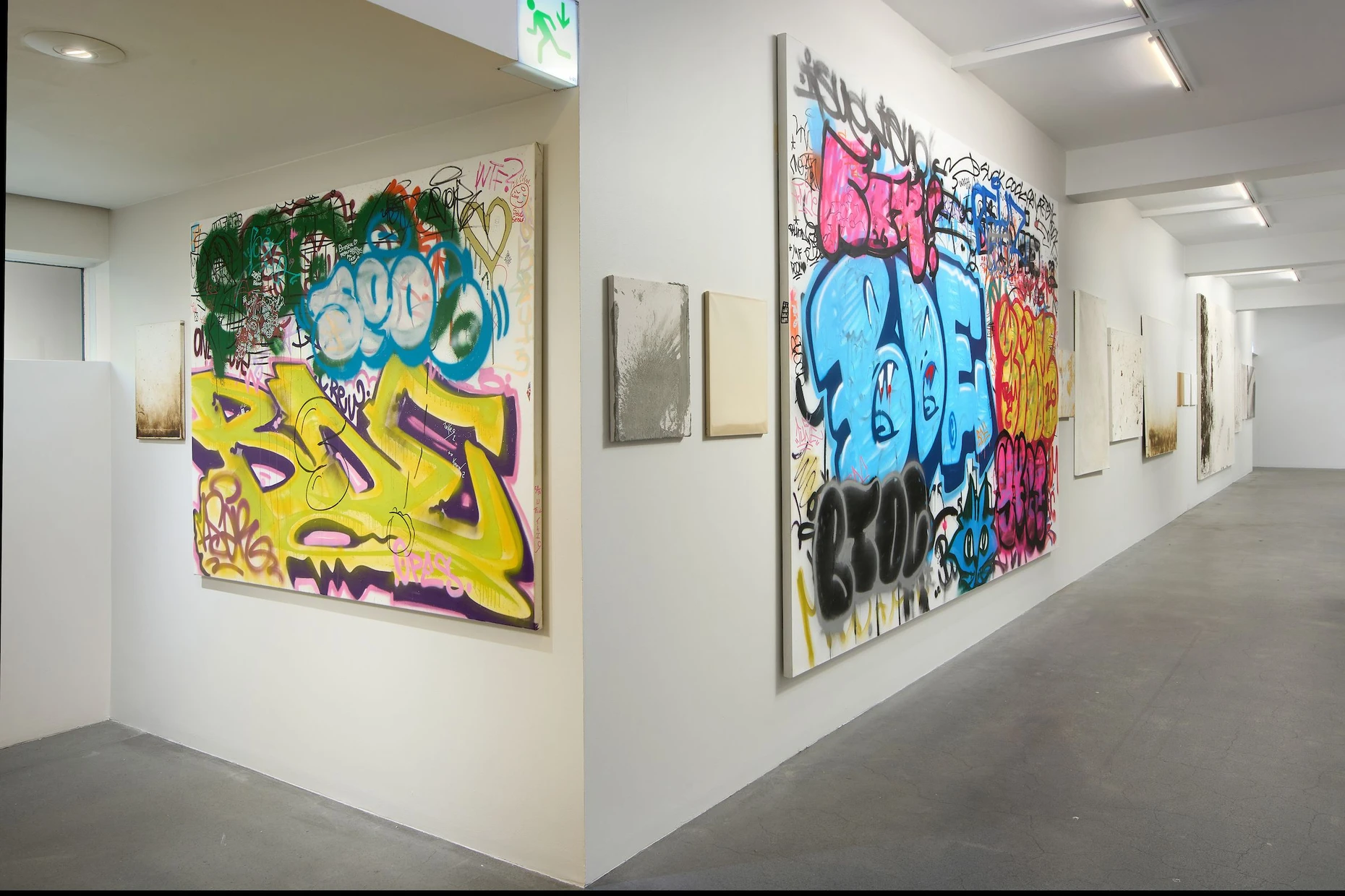   zwei der „Patina Paintings“ Karin Sanders im Reykjavík Art Museum.