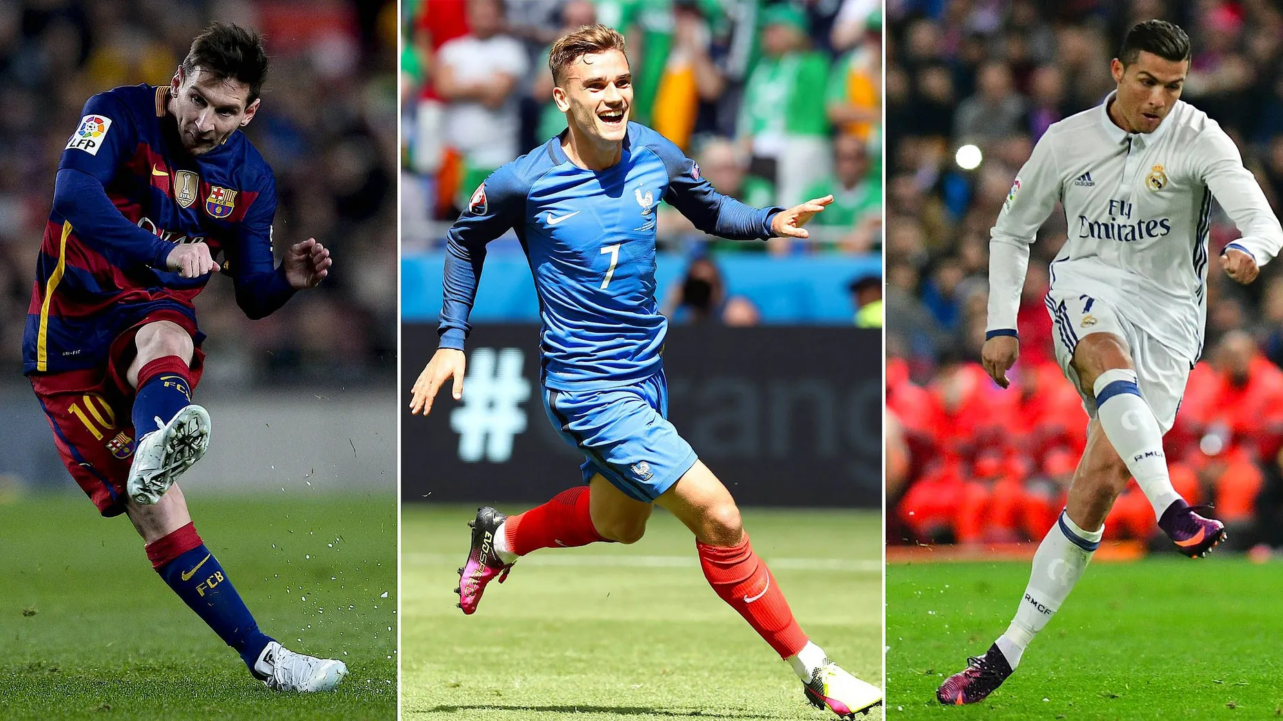Bei der Wahl zum Weltfußballer des Jahres 2016 treffen die Dauersieger Lionel Messi (links) und Cristiano Ronaldo (rechts) erneut aufeinander. Wie der Weltverband Fifa am Freitag mitteilte, stehen der argentinische Superstar und der portugiesische Europameister bei der Auswahl unter den letzten Drei. Zudem ist der Franzose Antoine Griezmann von Atlético Madrid nominiert.  Bei den Frauen darf nach Nadine Angerer (2013) und Nadine Keßler&nbsp; (2014) wieder eine Deutsche auf die Auszeichnung hoffen. Melanie Behringer trifft bei der Endauswahl auf die Brasilianerin  und die Amerikanerin Carli Lloyd. (dpa)
