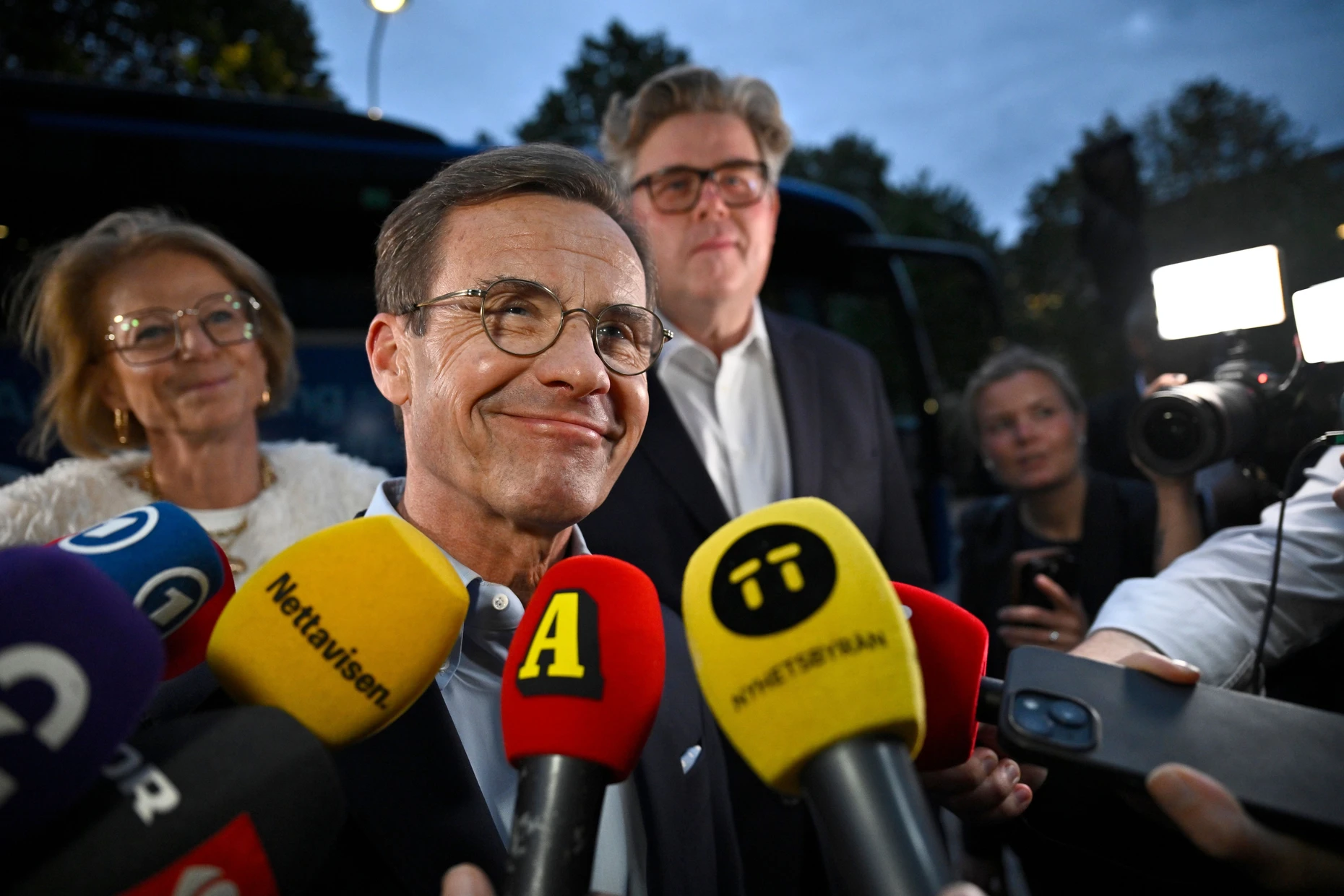 Ministerpräsident Ulf Kristersson bei der Wahlparty der Moderaten am Sonntag in Stockholm
