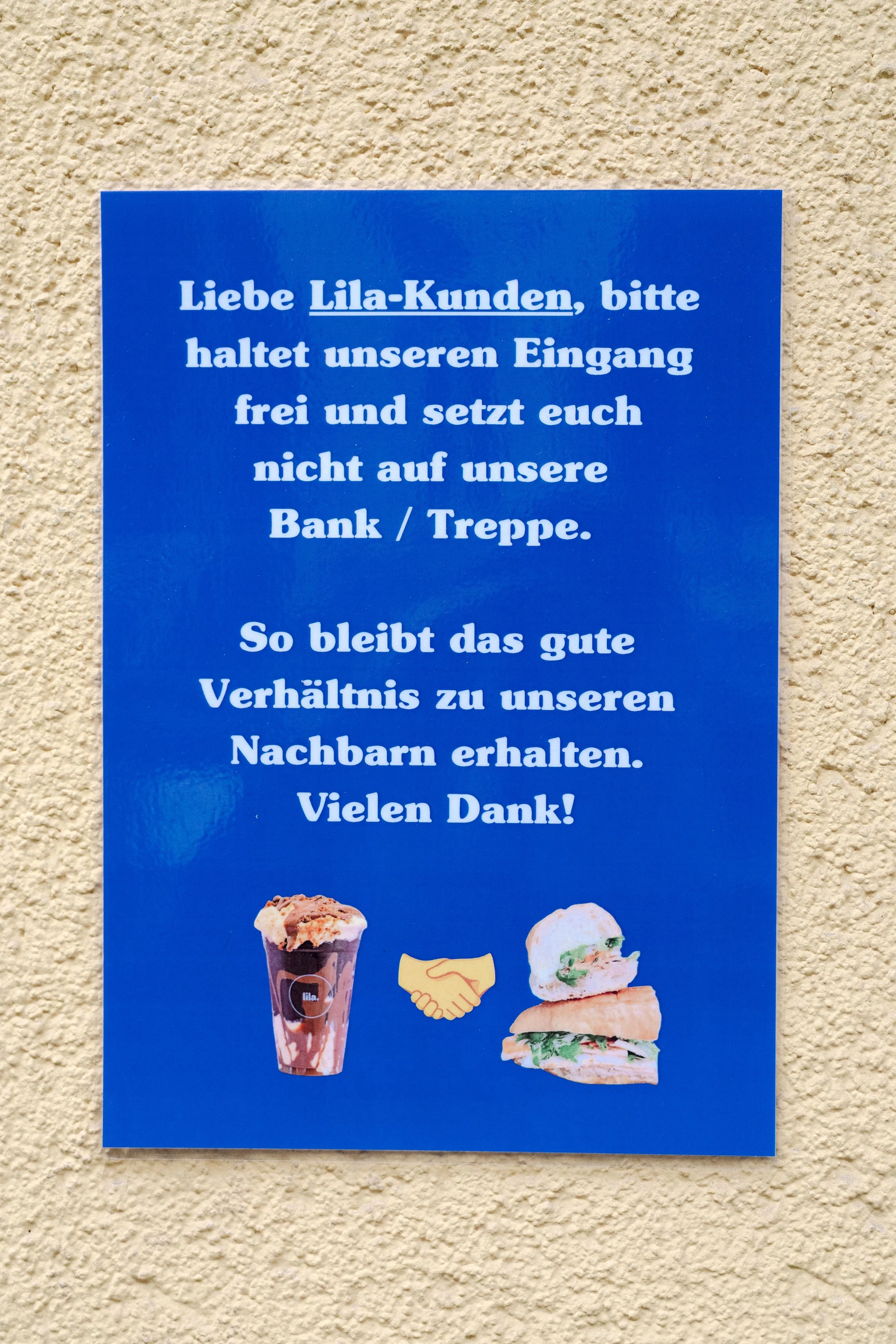 Friedensappell: Die Ladenbetreiber bitten ihre Kunden um Rücksicht gegenüber Anwohnern.