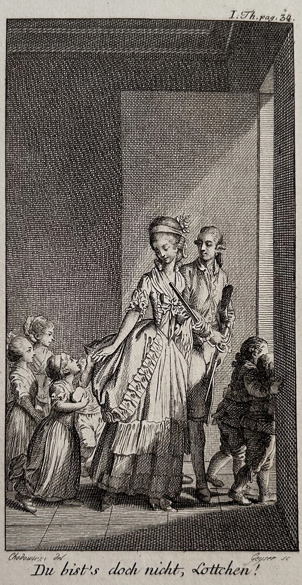 Daniel Chodowiecki (Entwurf), C. G.  Geyser (Stich): „Lotte und Werther brechen zum Ball auf“, Illustration zu Goethes „Werther“, 1779        Sammlung Košenina