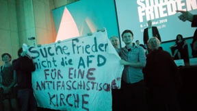 Protest gegen AfD-Vertreter auf dem Katholikentag
